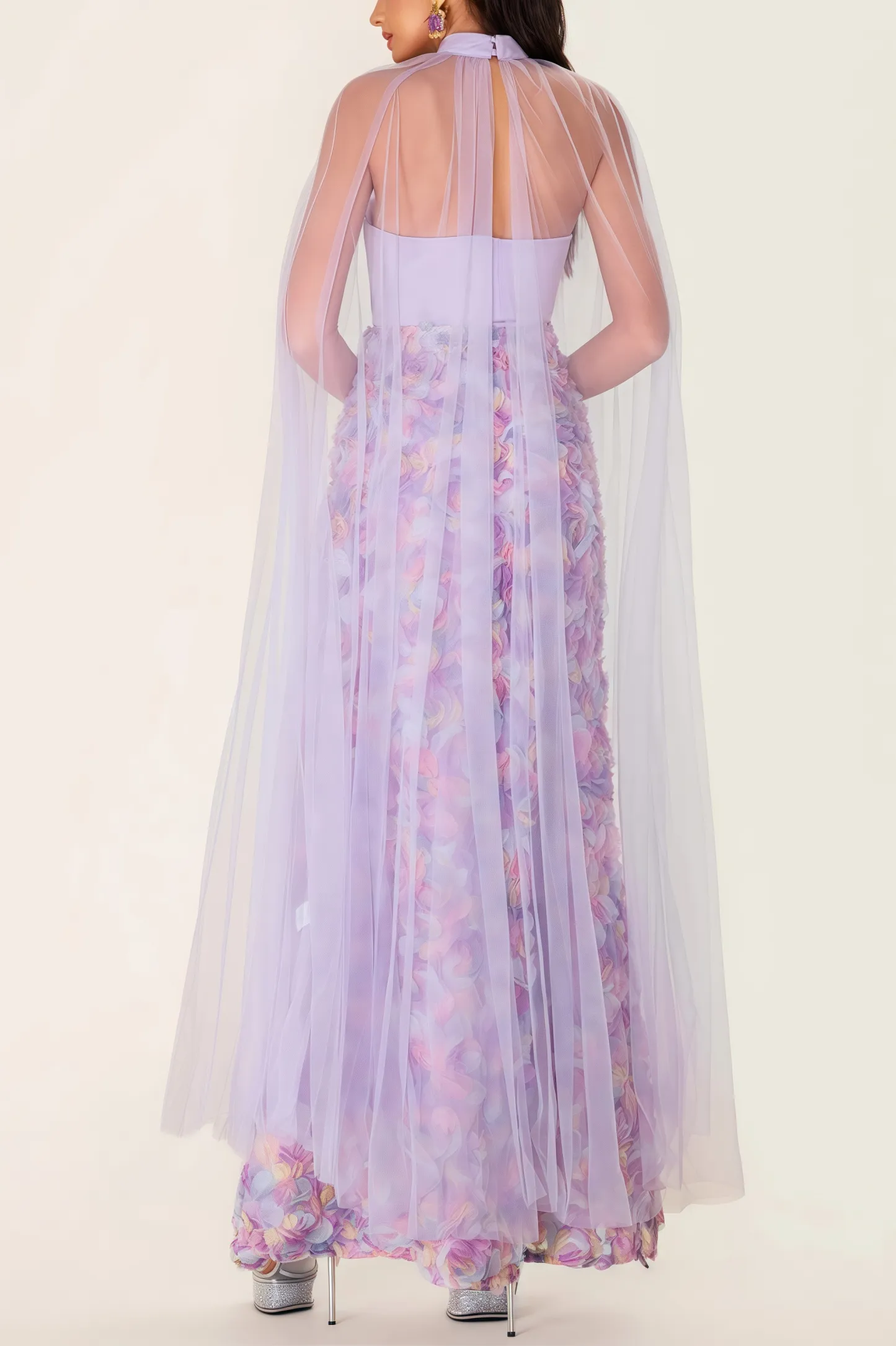 Maelan 3D Flower Heart Shape Neck Maxi Dress