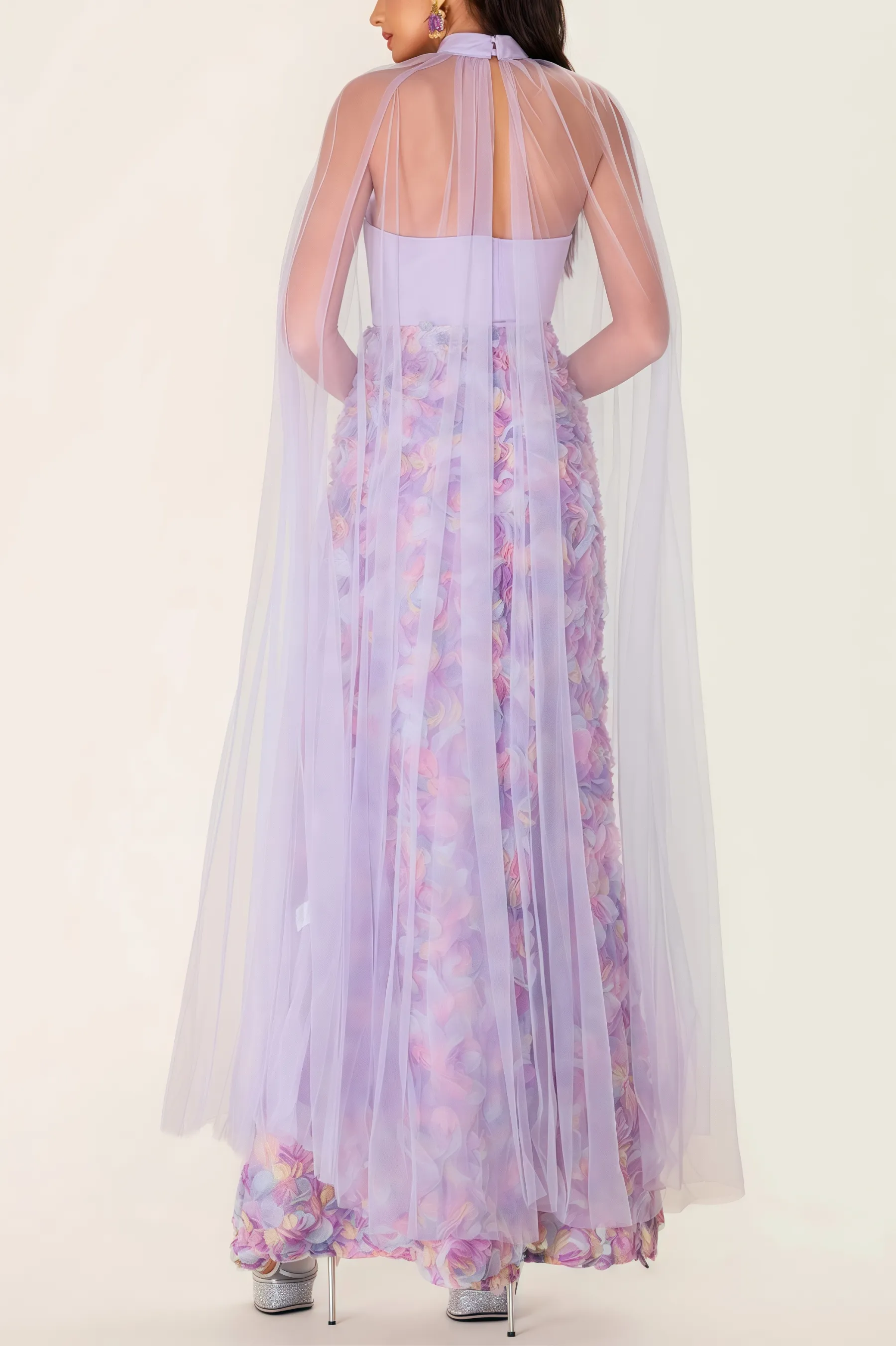 Maelan 3D Flower Heart Shape Neck Maxi Dress