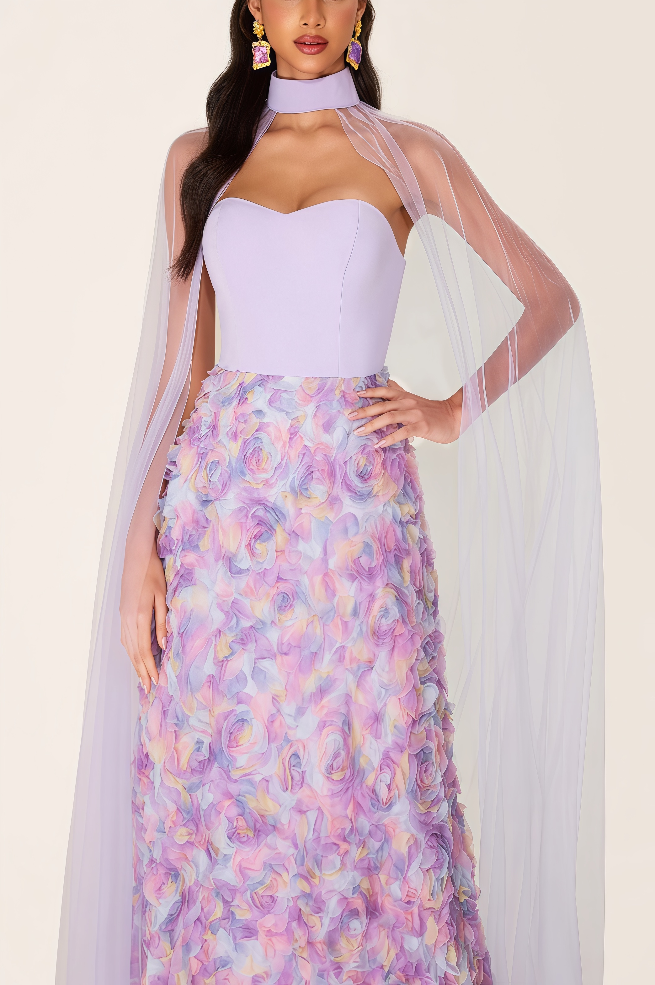 Maelan 3D Flower Heart Shape Neck Maxi Dress