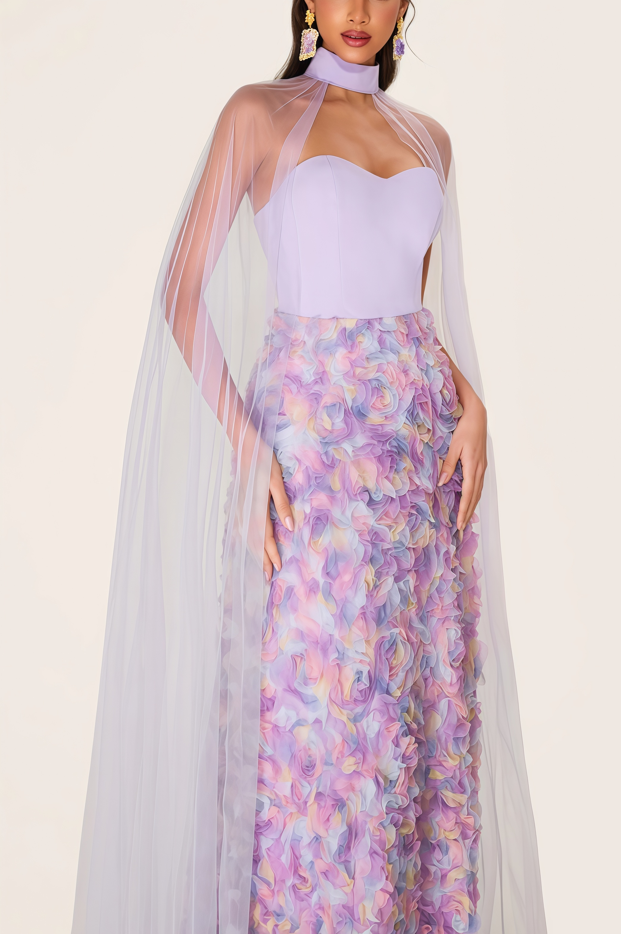 Maelan 3D Flower Heart Shape Neck Maxi Dress