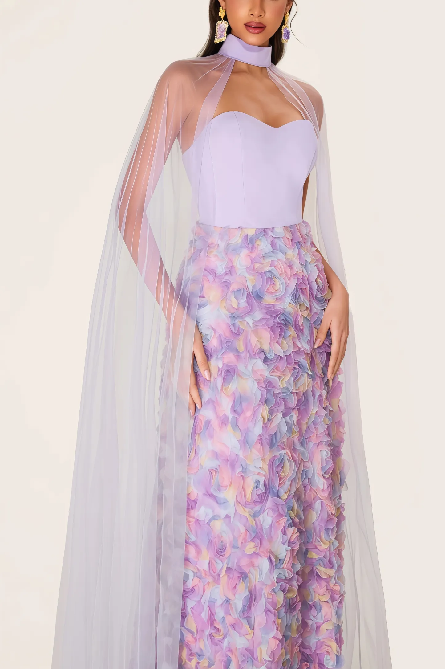 Maelan 3D Flower Heart Shape Neck Maxi Dress