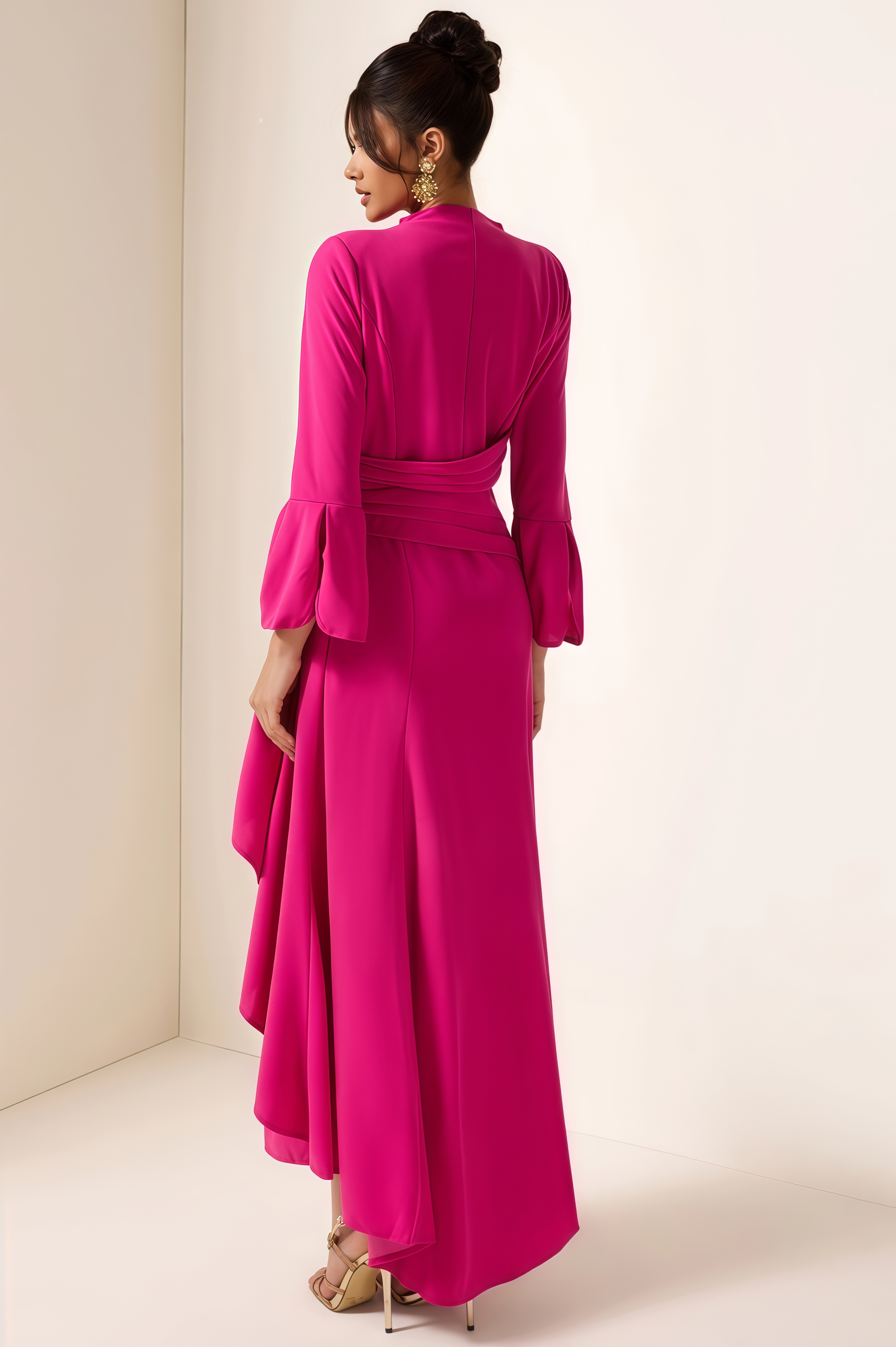 Indra Solid Pleated Split Midi Dress