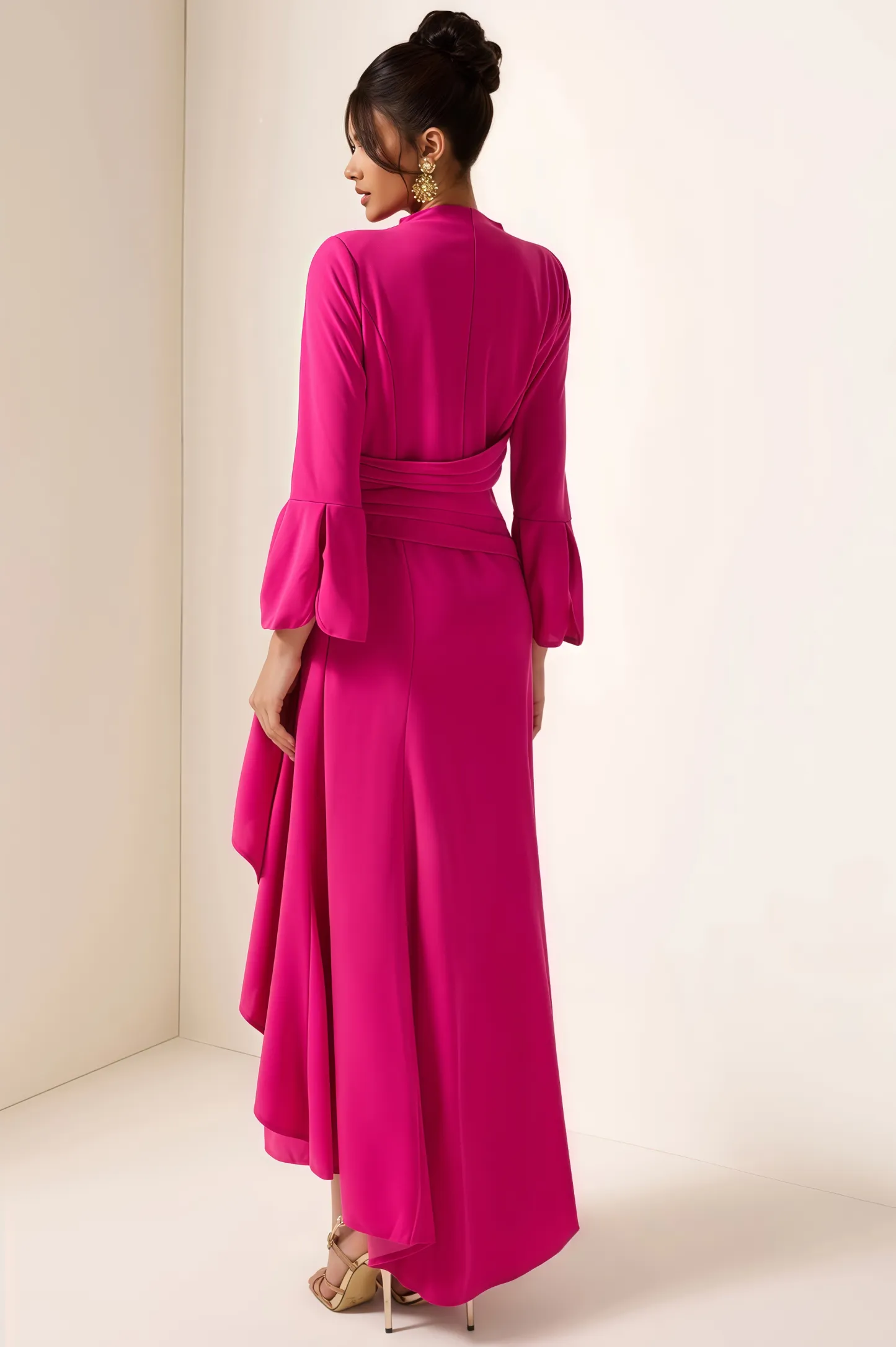 Indra Solid Pleated Split Midi Dress