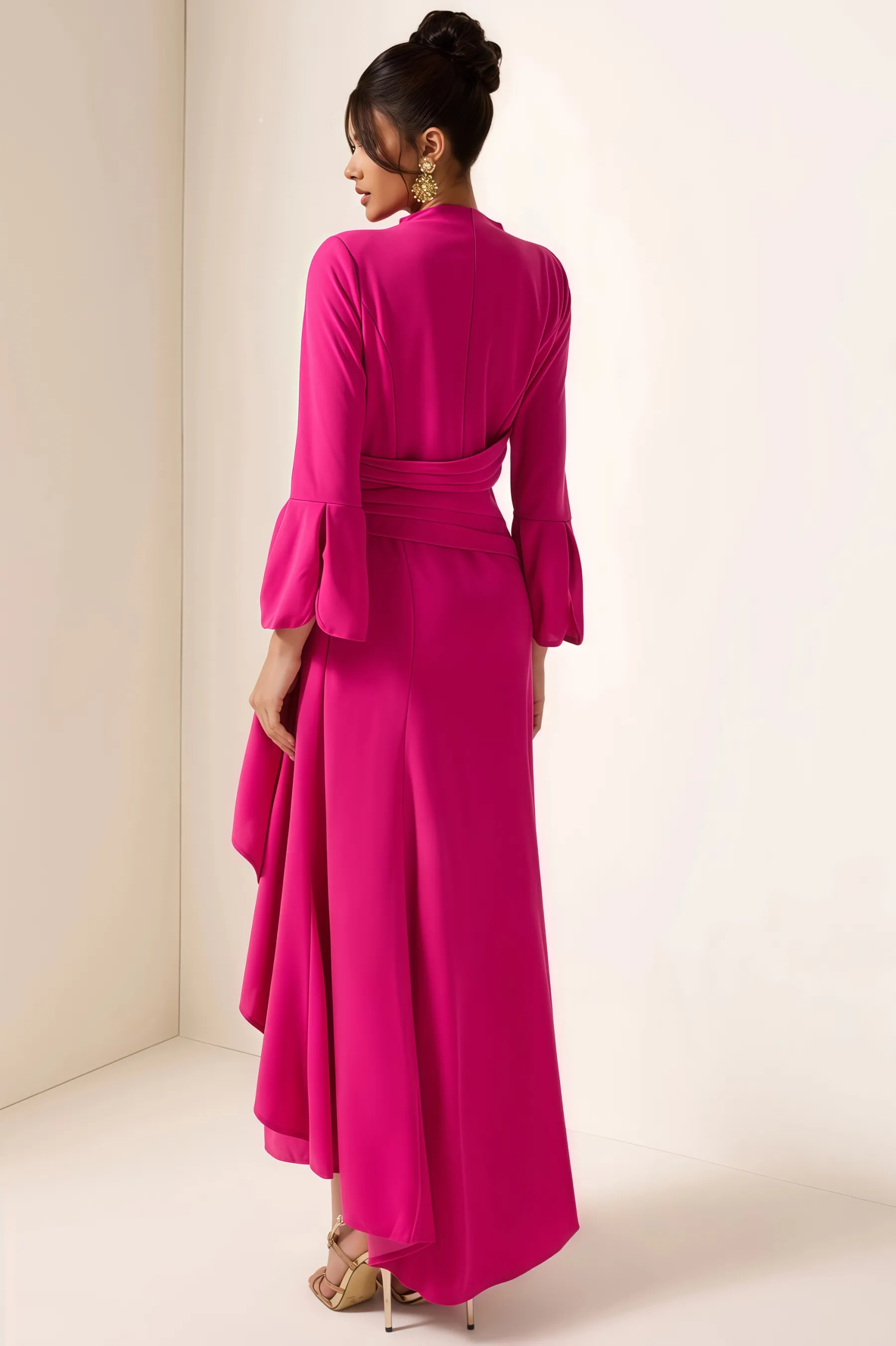 Indra Solid Pleated Split Midi Dress