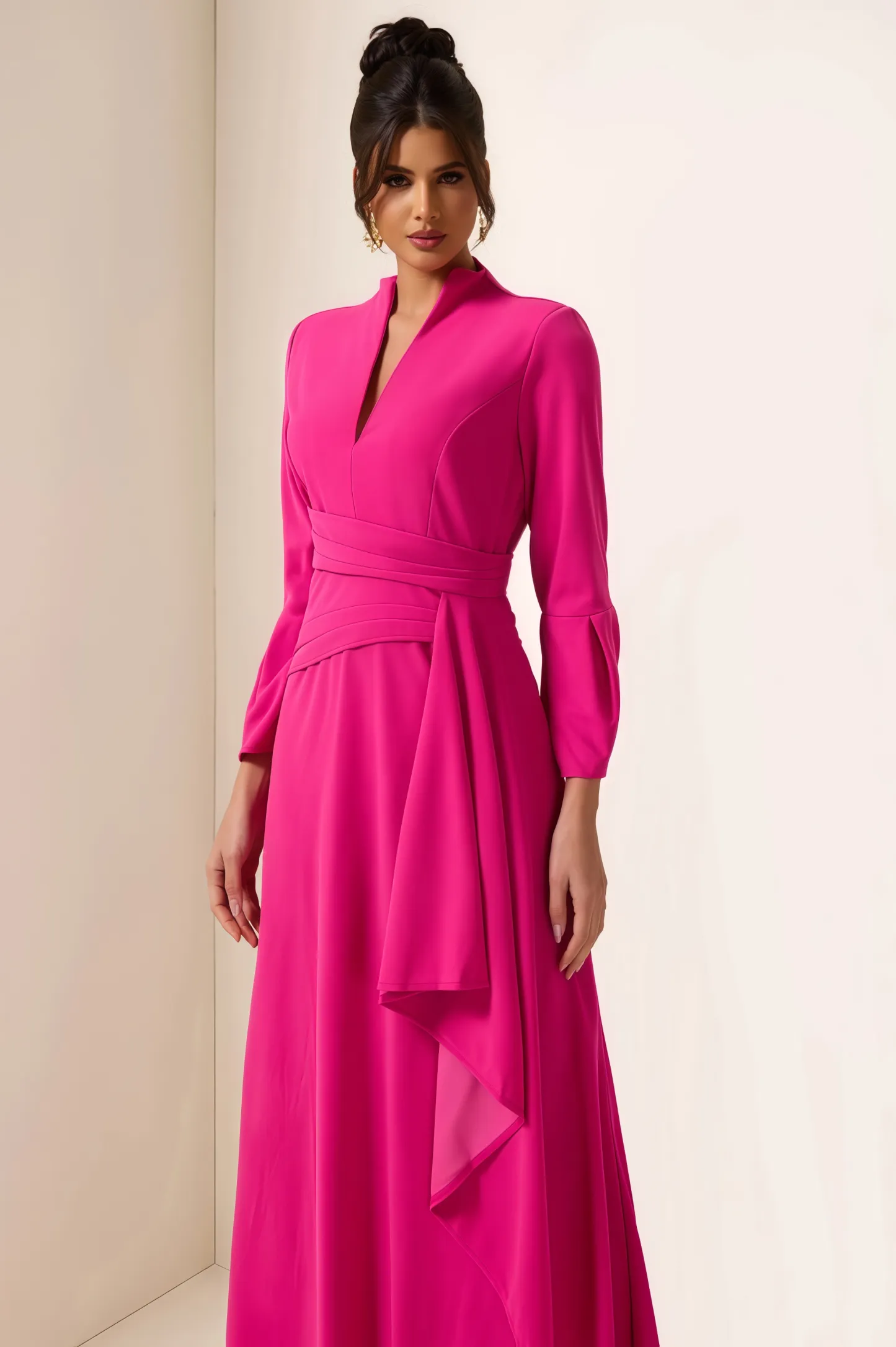 Indra Solid Pleated Split Midi Dress