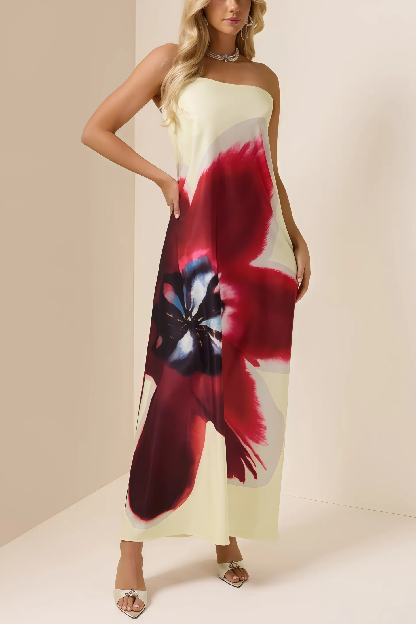 Patric Floral Satin Off-Shoulder Maxi Dress
