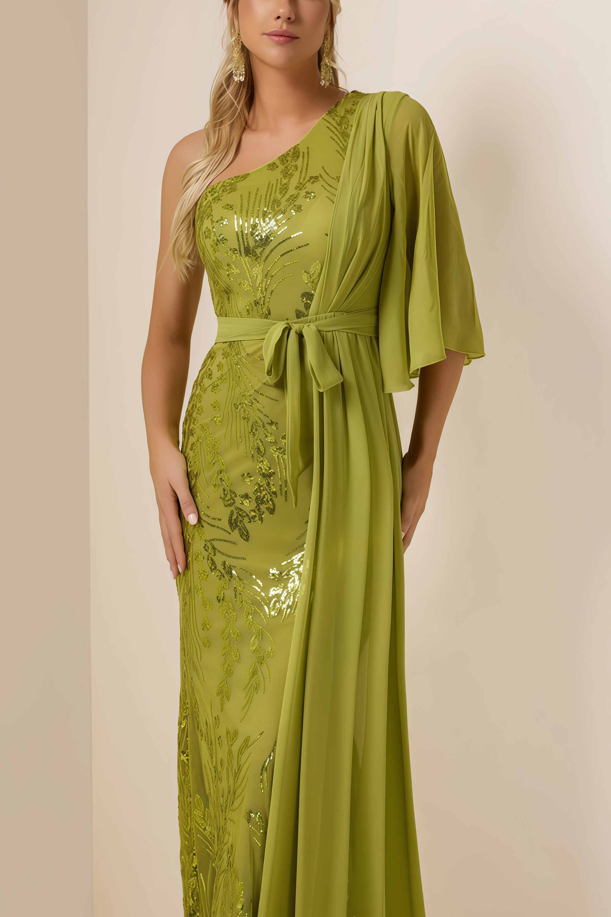 Salvasa Sequin Skew Collar Lace Maxi Dress