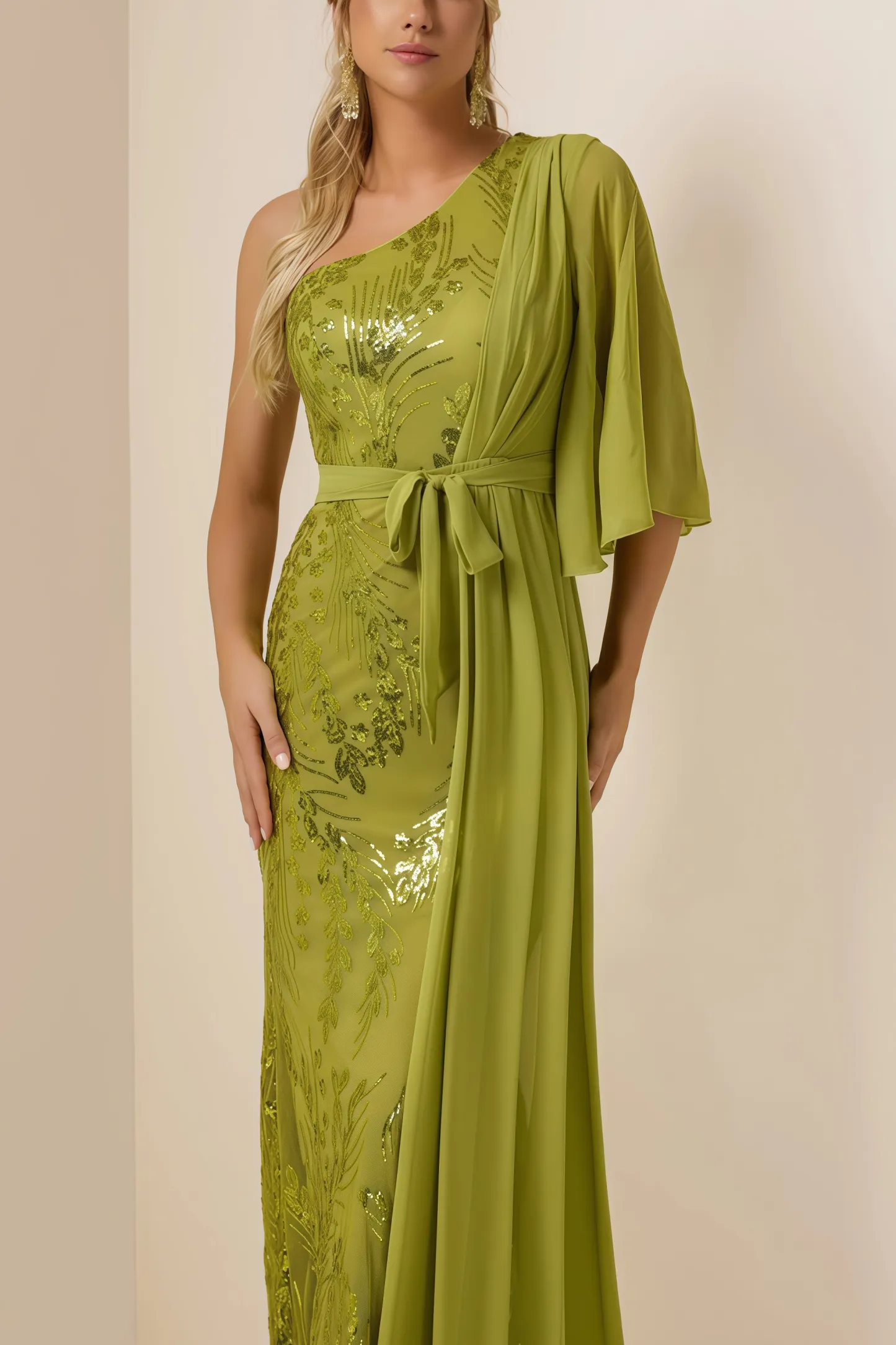 Salvasa Sequin Skew Collar Lace Maxi Dress