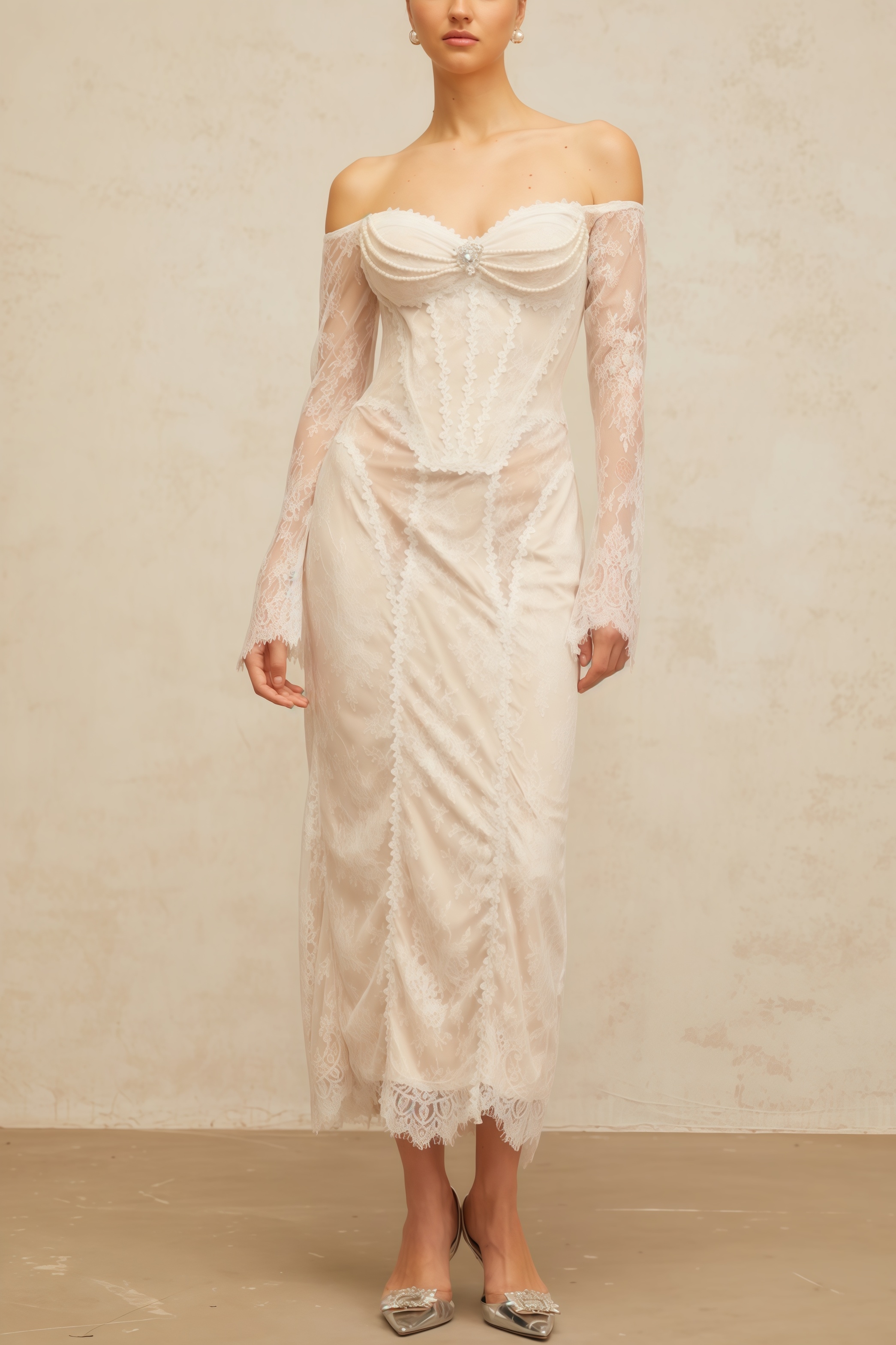 Vaent Lace Strapless Midi Dress