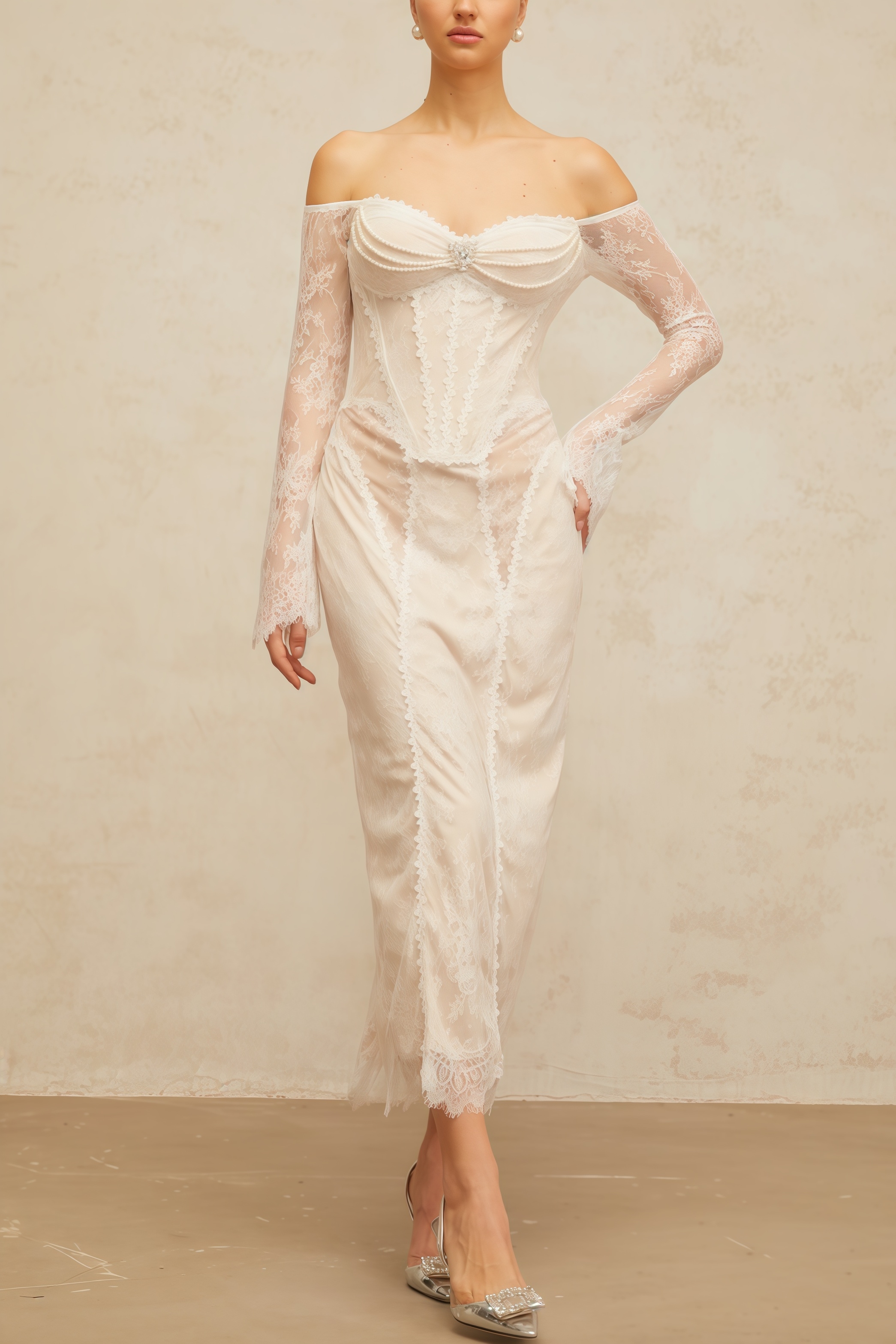 Vaent Lace Strapless Midi Dress