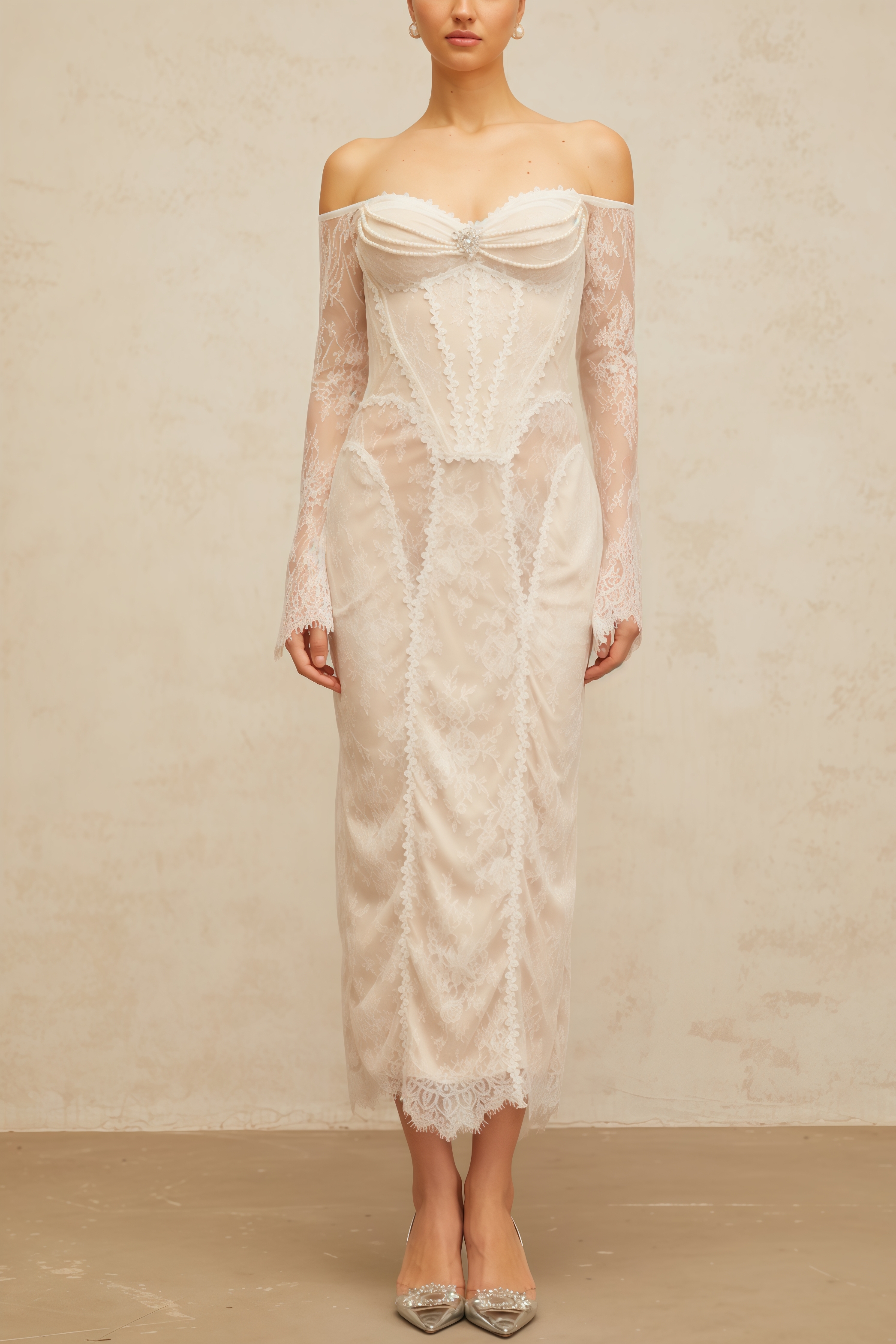 Vaent Lace Strapless Midi Dress