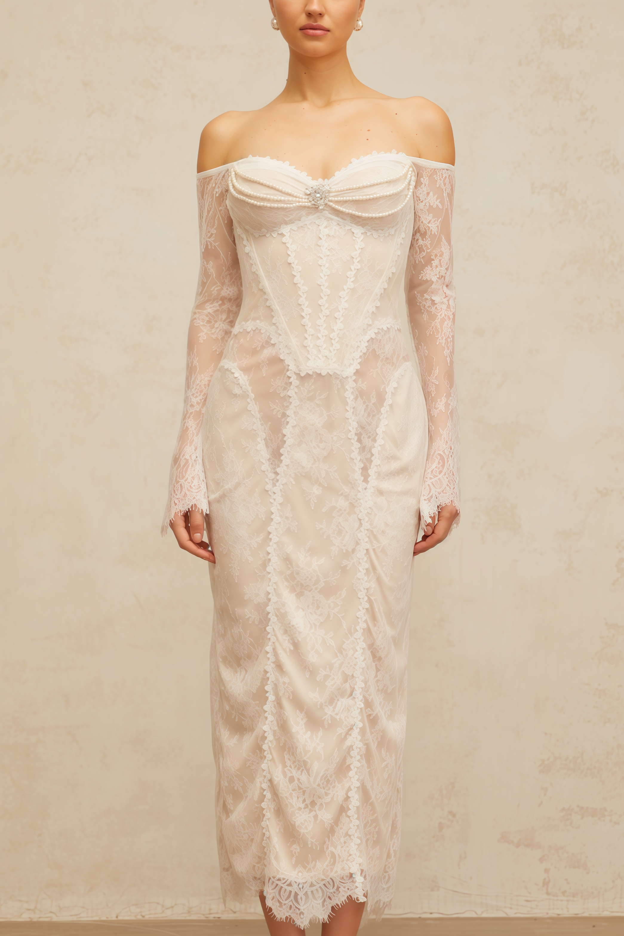 Vaent Lace Strapless Midi Dress