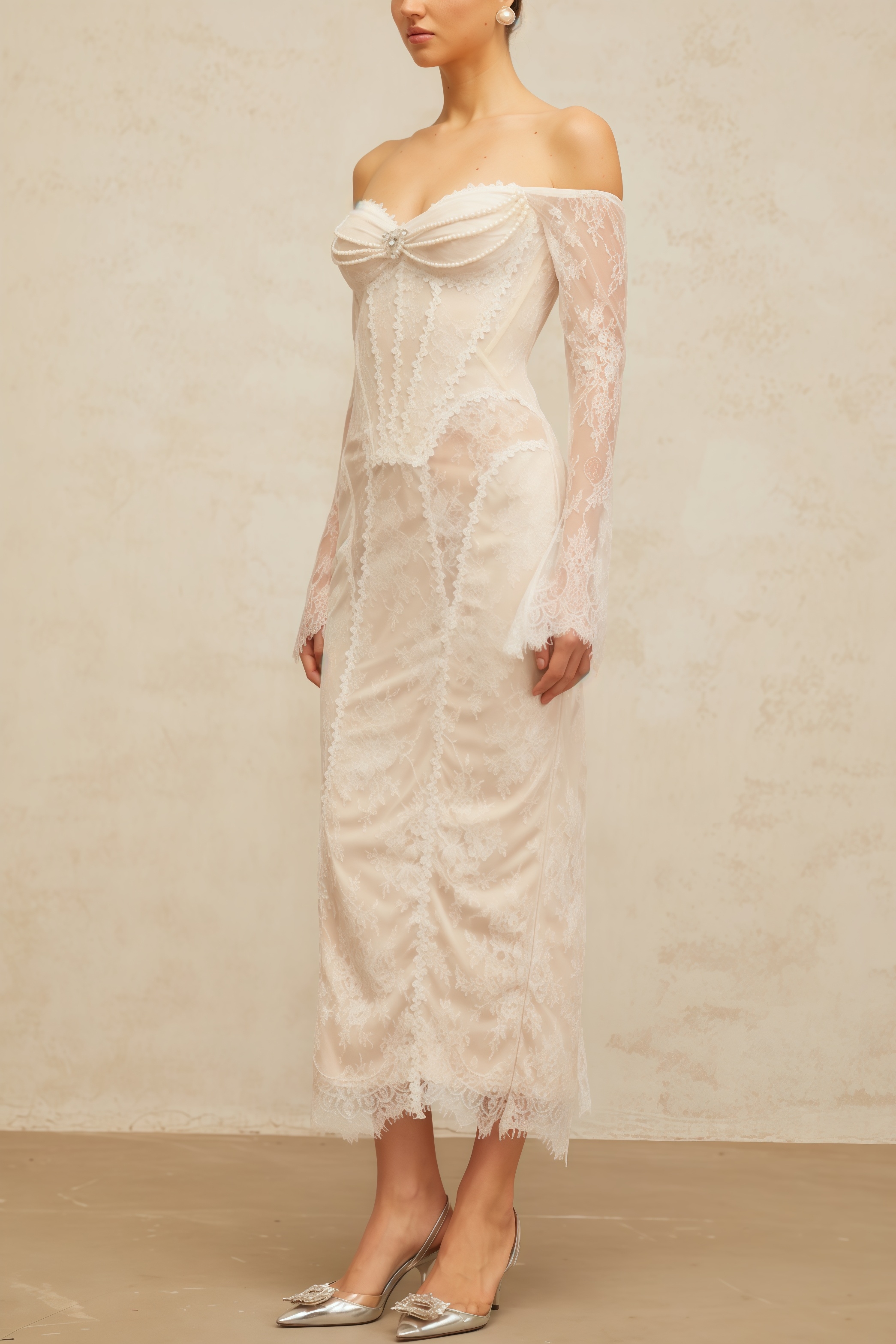 Vaent Lace Strapless Midi Dress