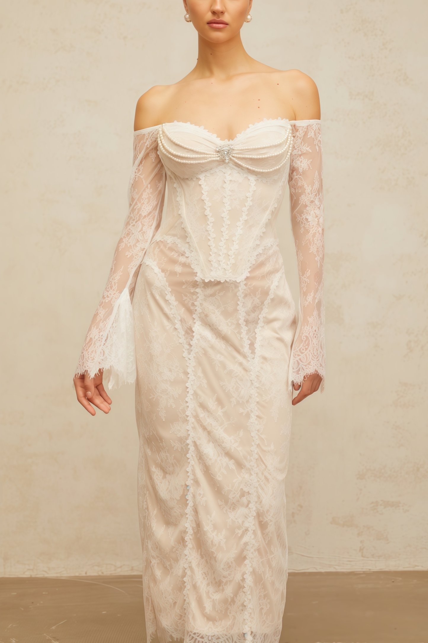 Vaent Lace Strapless Midi Dress