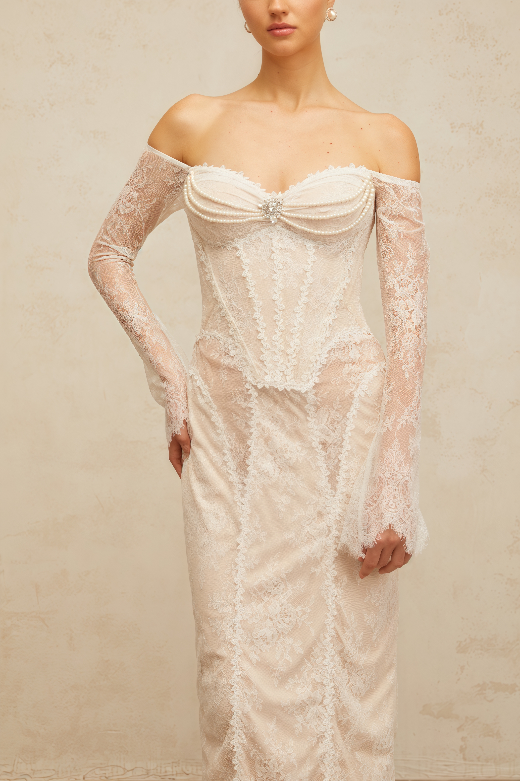 Vaent Lace Strapless Midi Dress