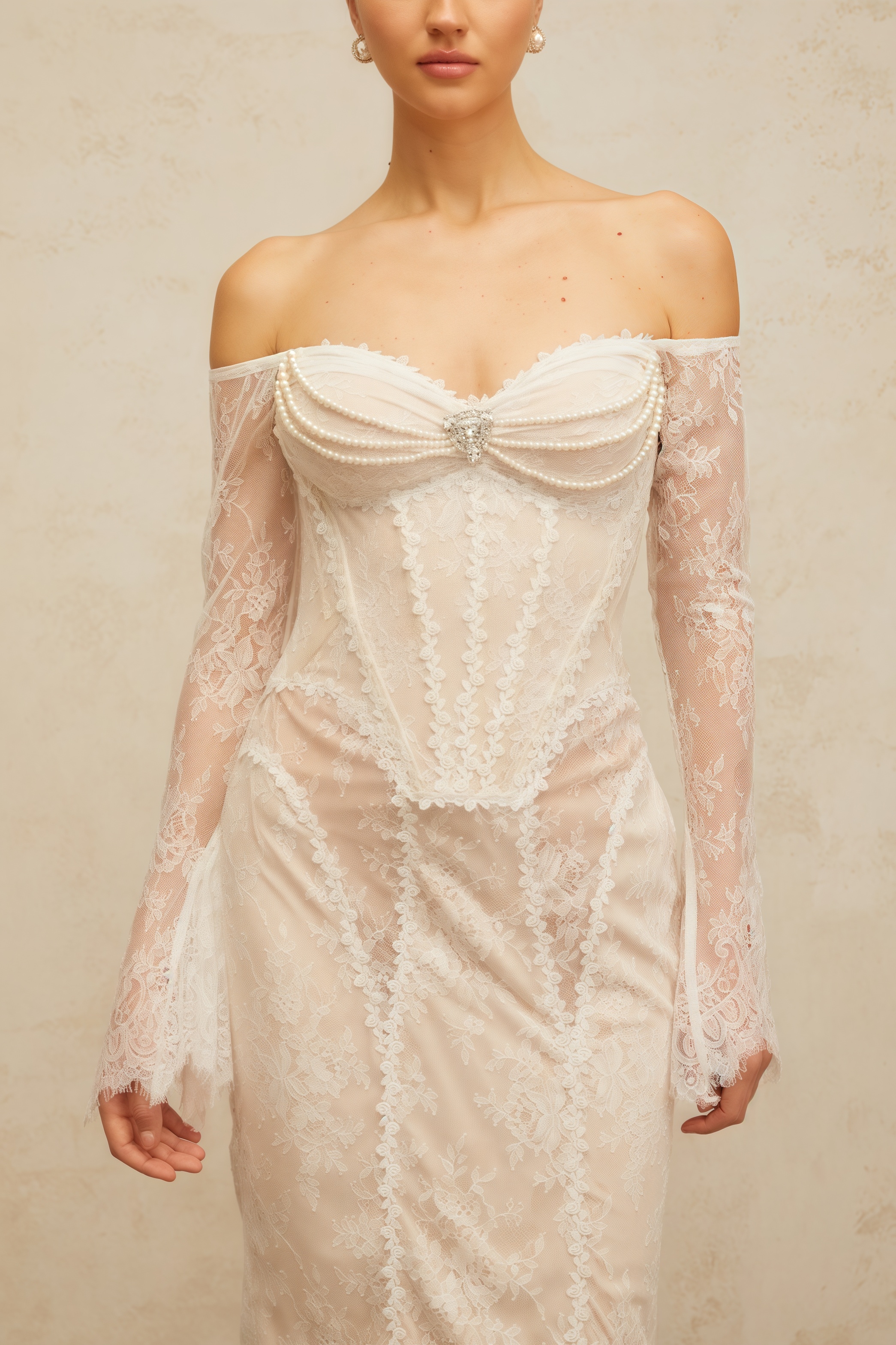Vaent Lace Strapless Midi Dress