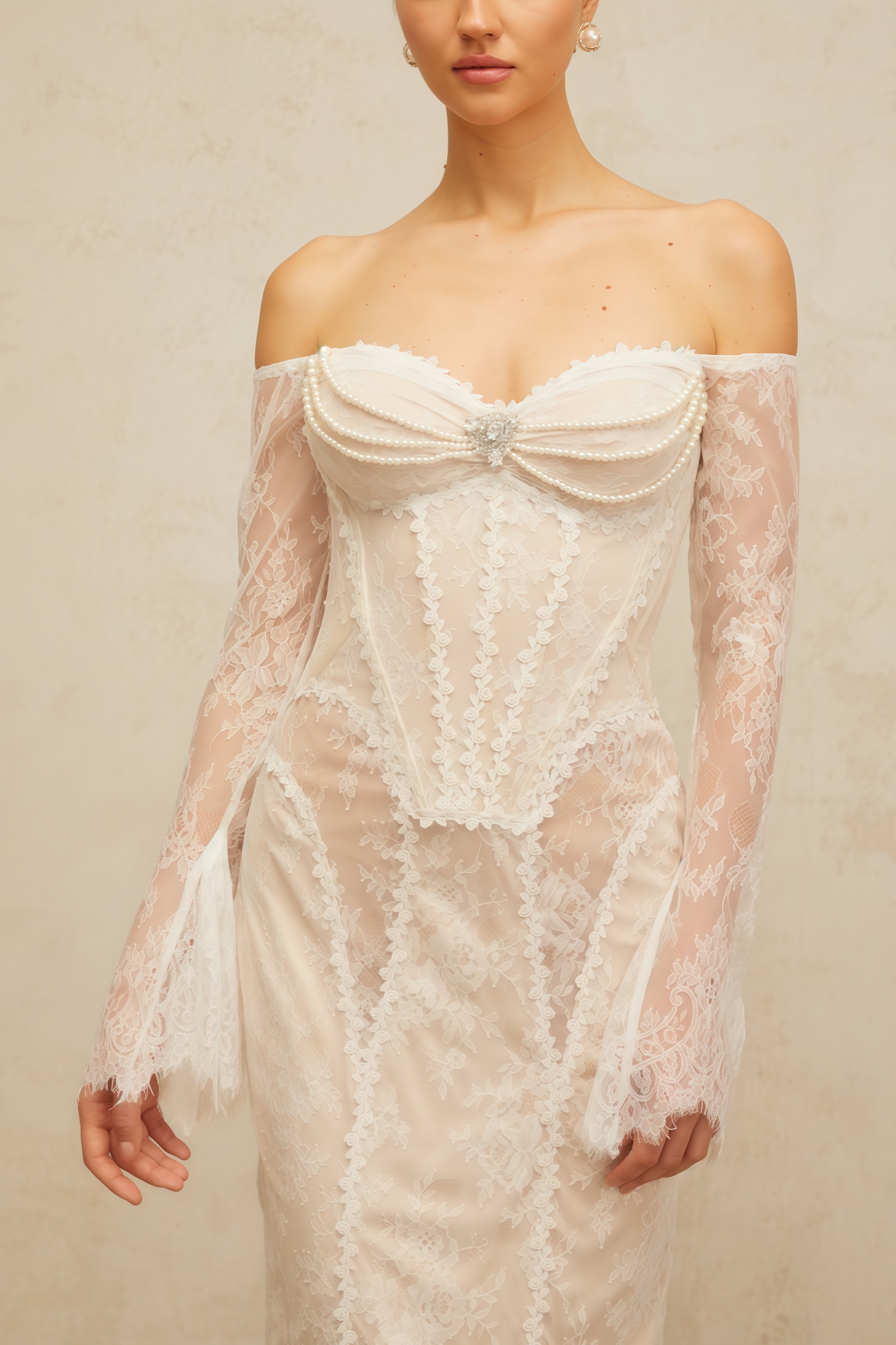Vaent Lace Strapless Midi Dress