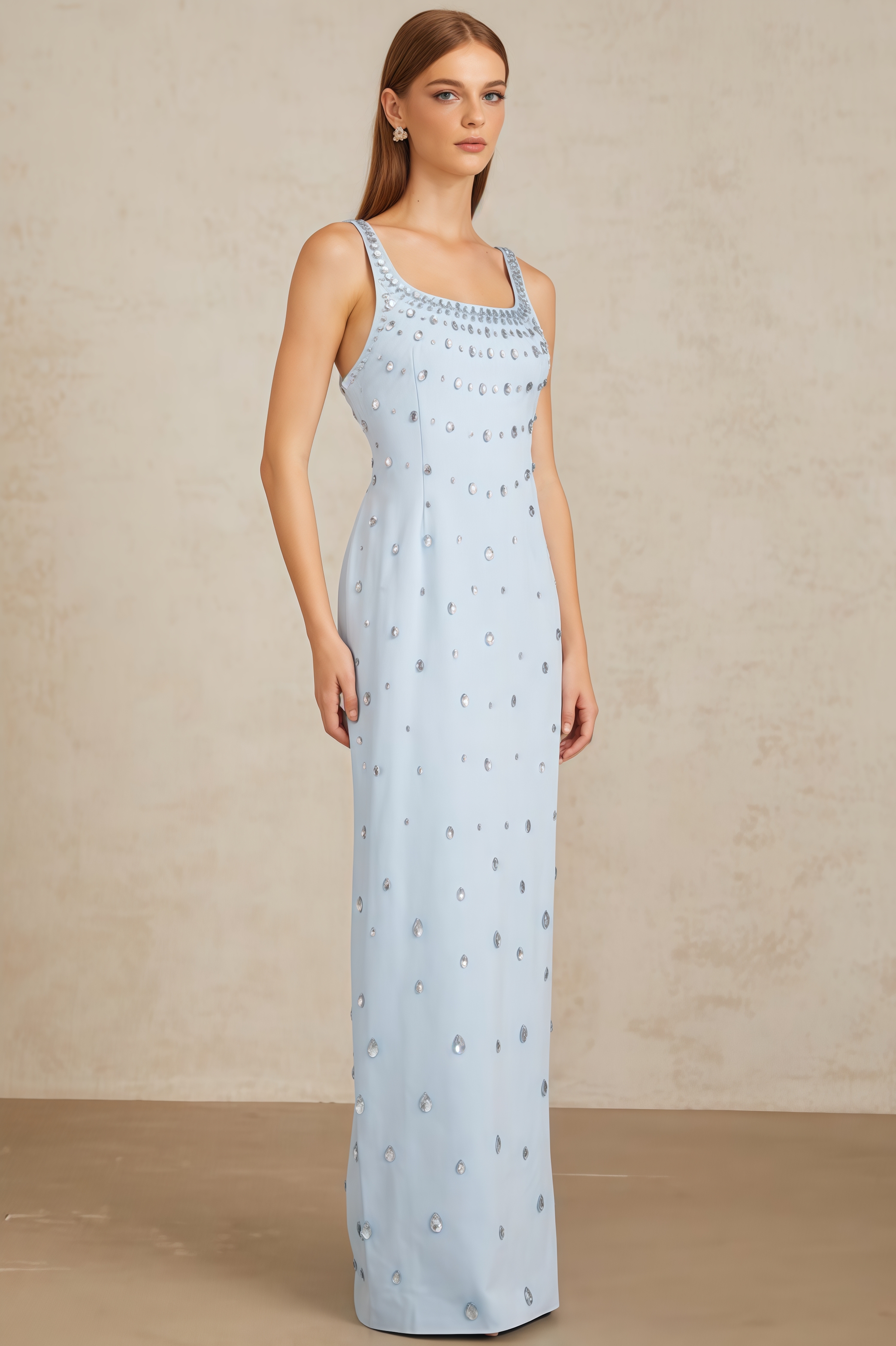 Phaelk Blue Beaded Diamond Maxi Dress
