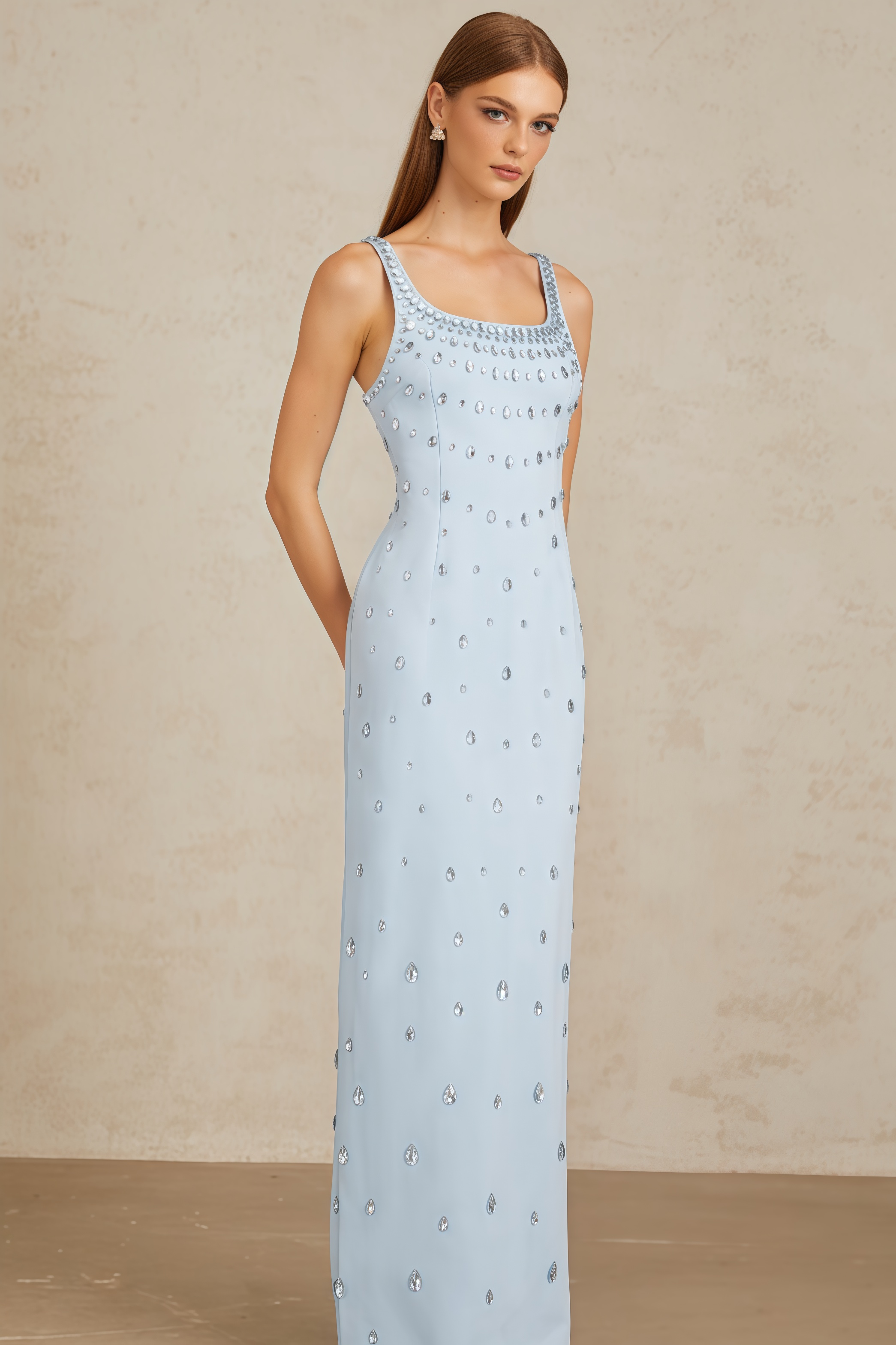 Phaelk Blue Beaded Diamond Maxi Dress
