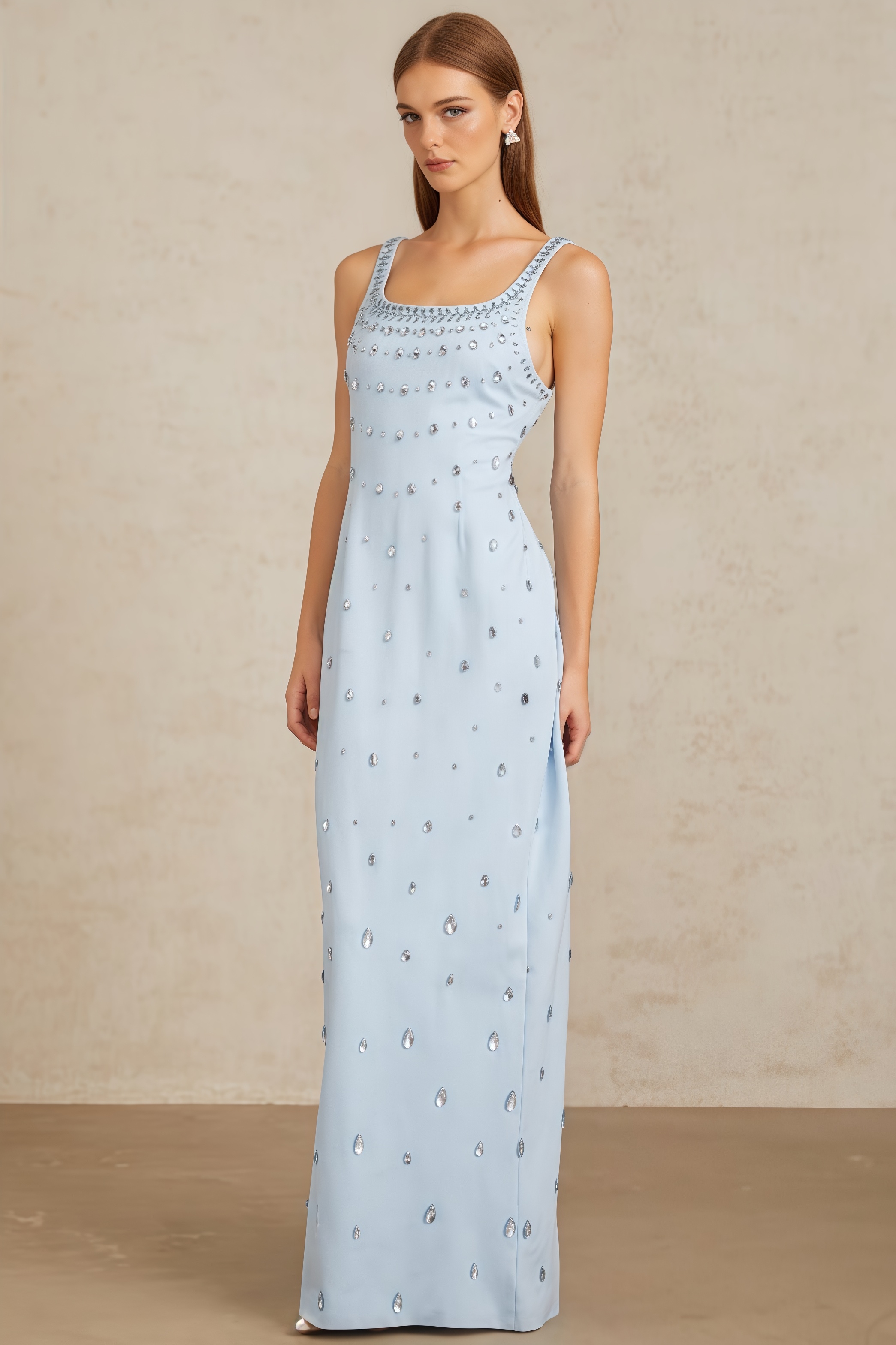 Phaelk Blue Beaded Diamond Maxi Dress