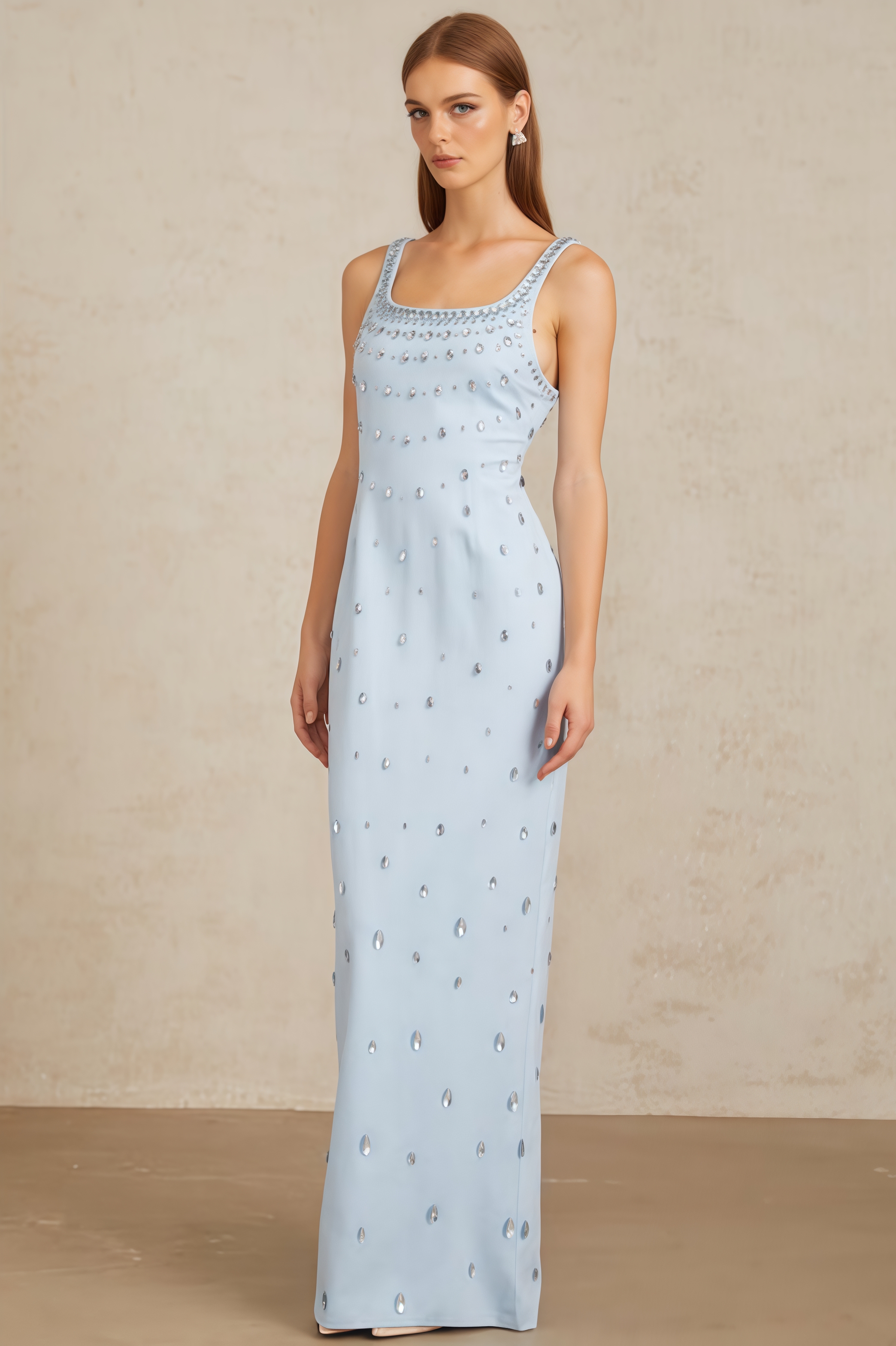 Phaelk Blue Beaded Diamond Maxi Dress
