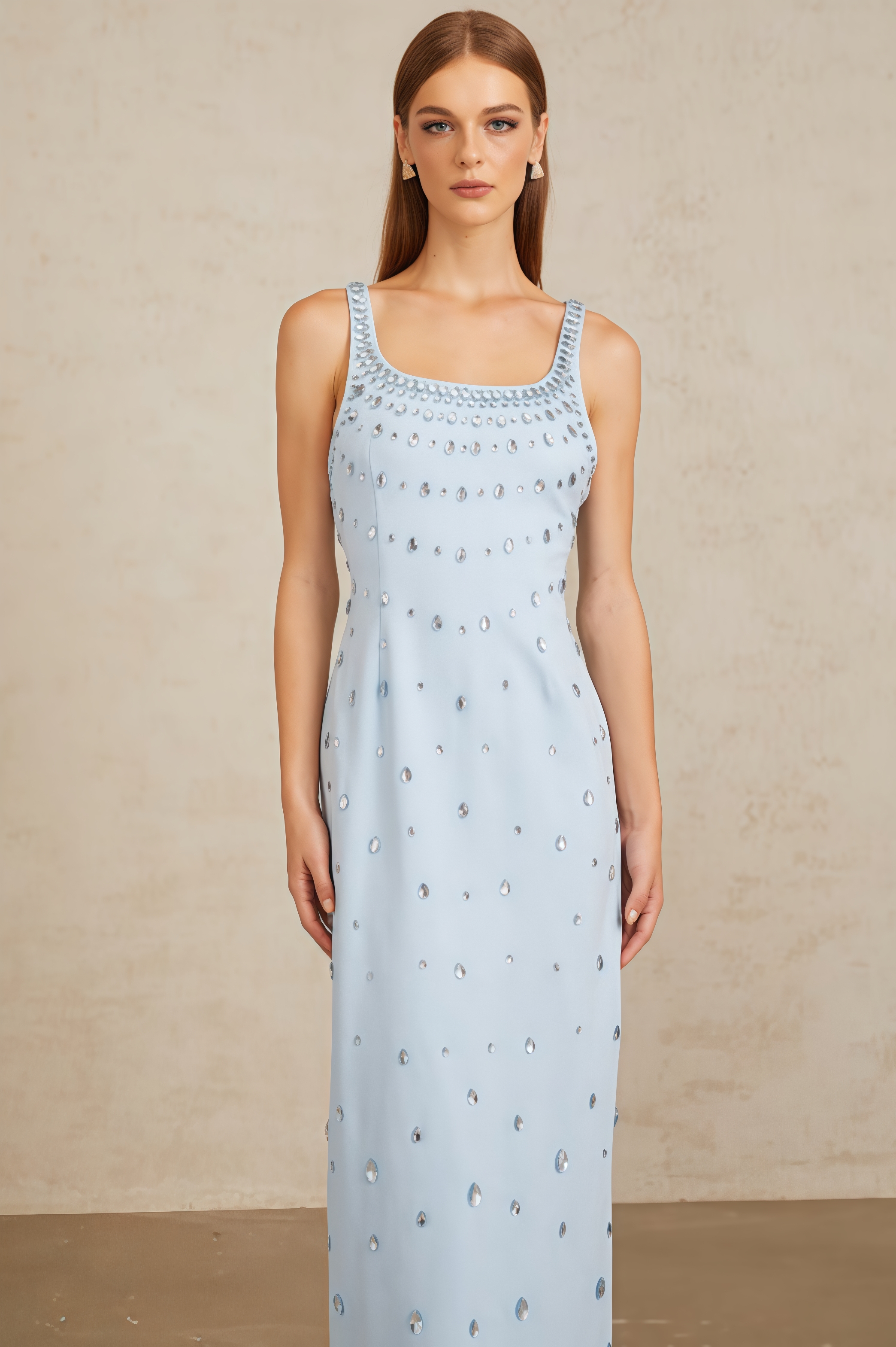 Phaelk Blue Beaded Diamond Maxi Dress