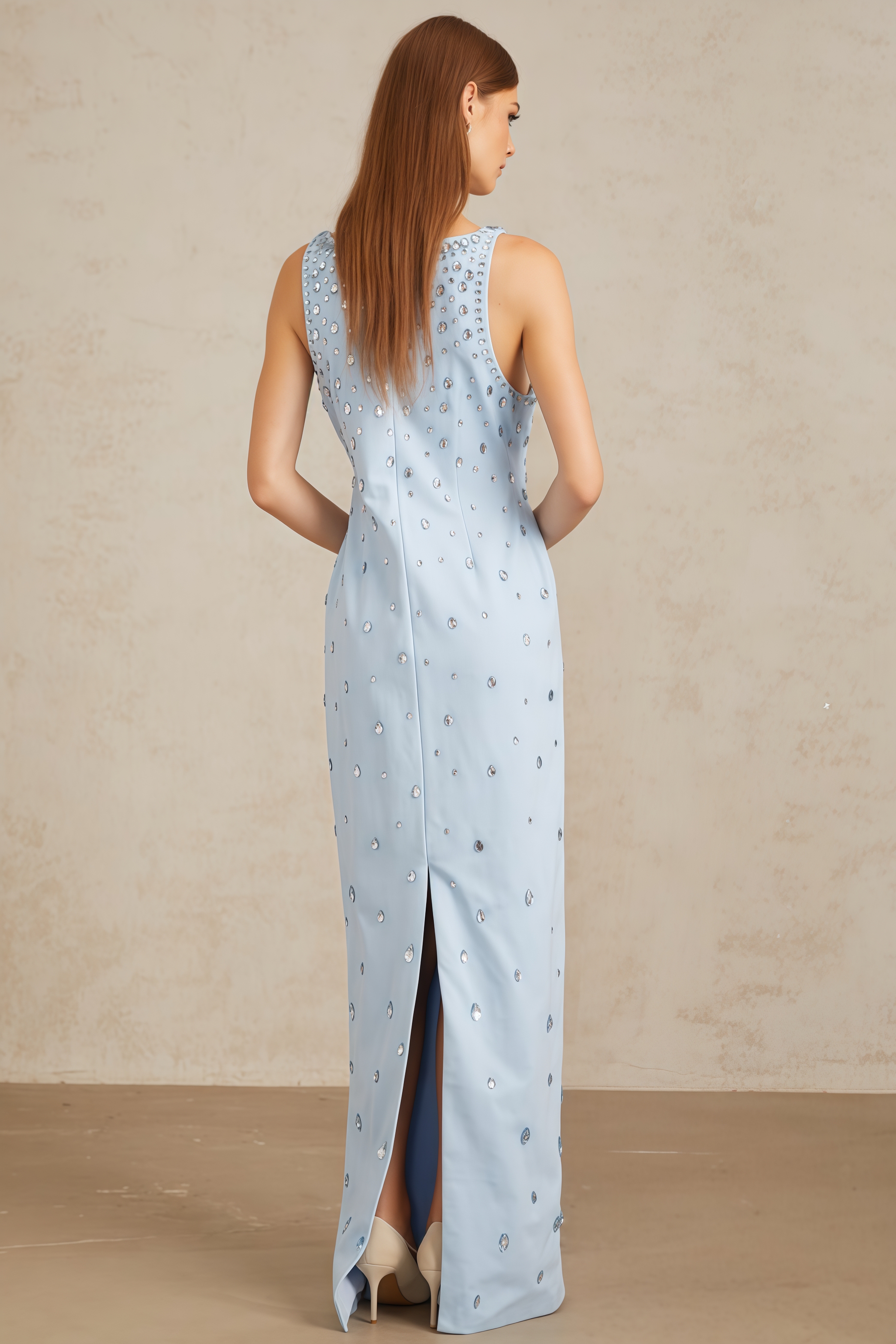 Phaelk Blue Beaded Diamond Maxi Dress