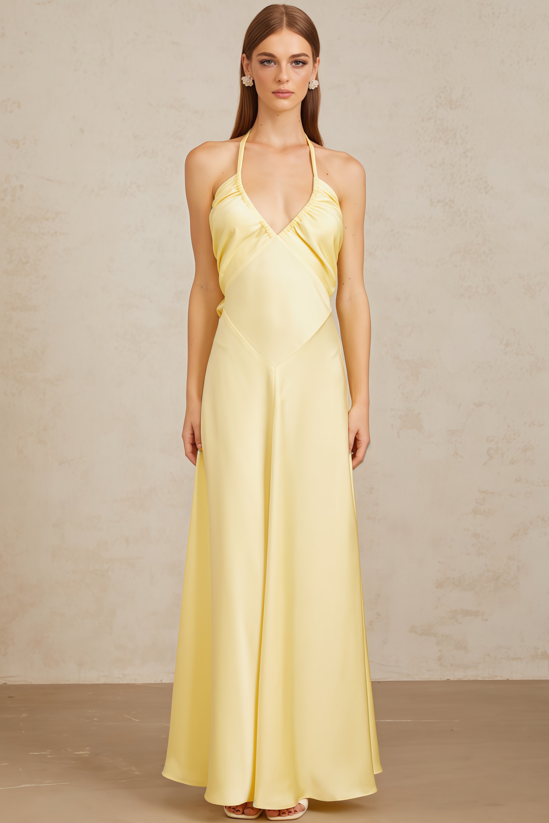 Zadiy Yellow Tie Neck Backless Maxi Dress