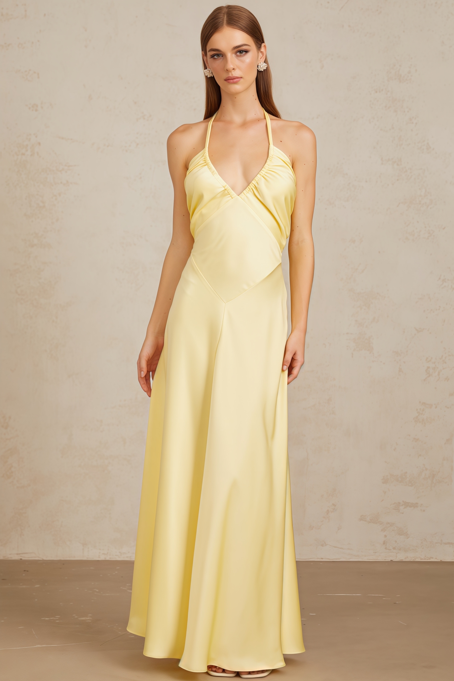 Zadiy Yellow Tie Neck Backless Maxi Dress