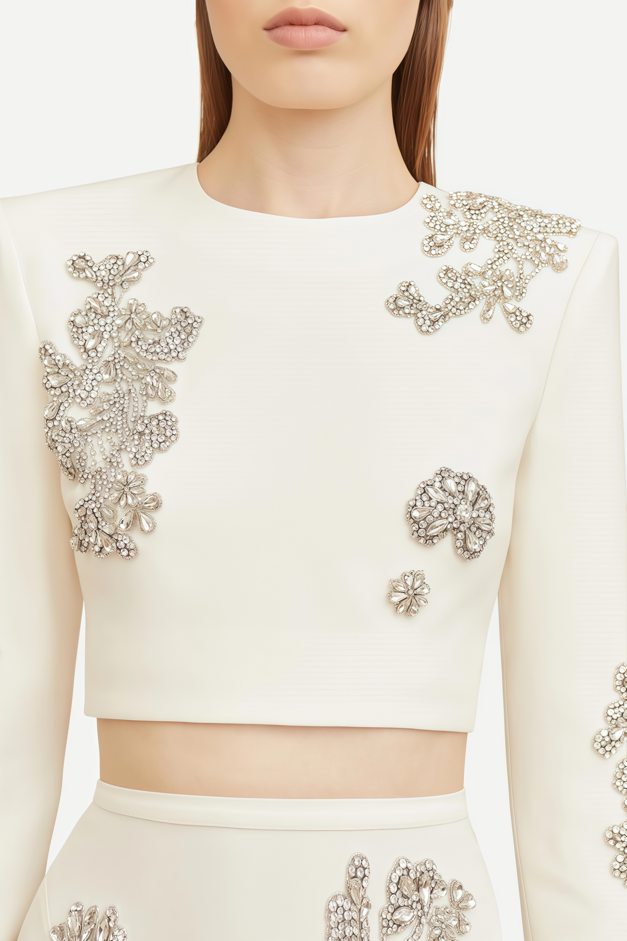 Sebast White Diamond-Studded Maxi Dress Set
