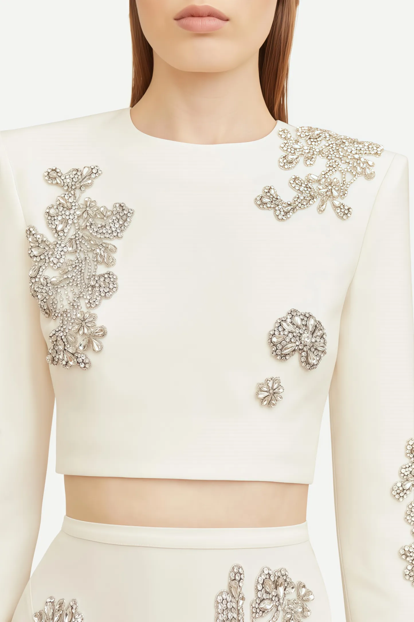 Sebast White Diamond-Studded Maxi Dress Set