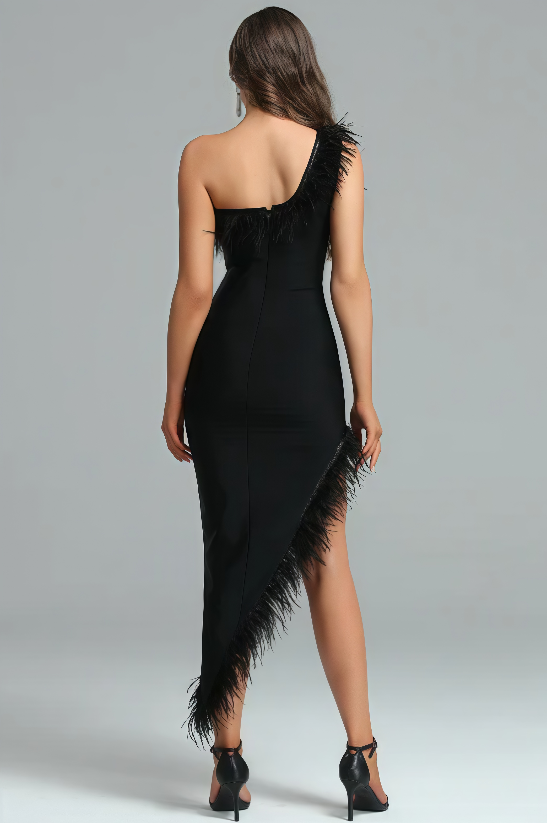 Oswald Feather Trim Bandage Midi Dress