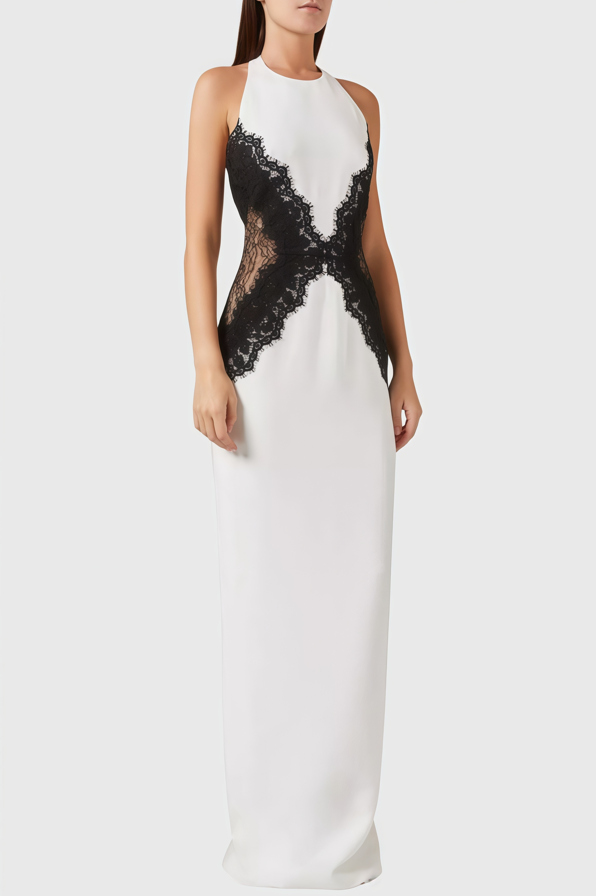 Kellan Crepe And Lace Open Back Maxi Dress