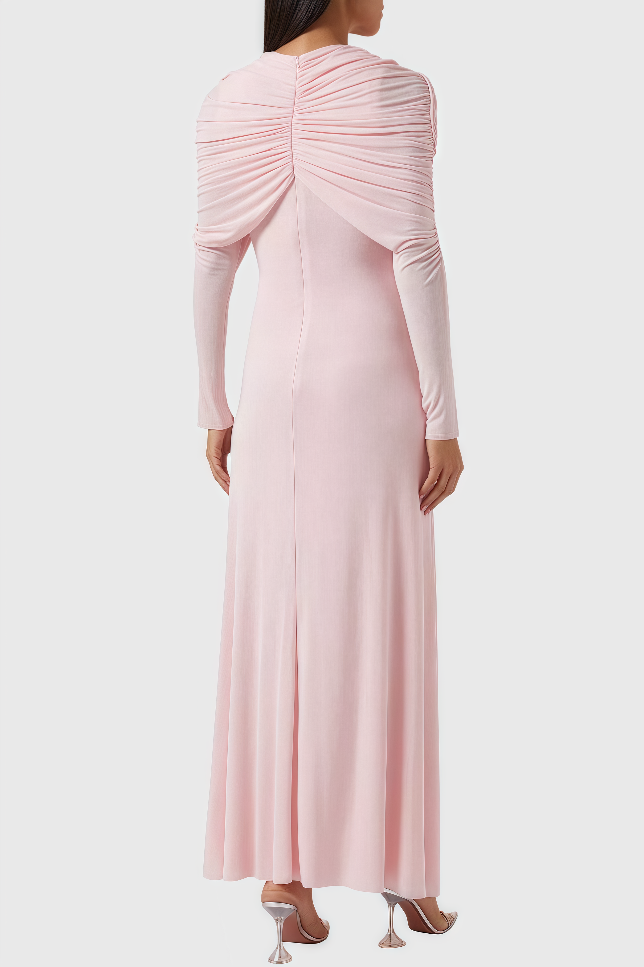 Greelk Pink Long Sleeve Pleated Maxi Dress