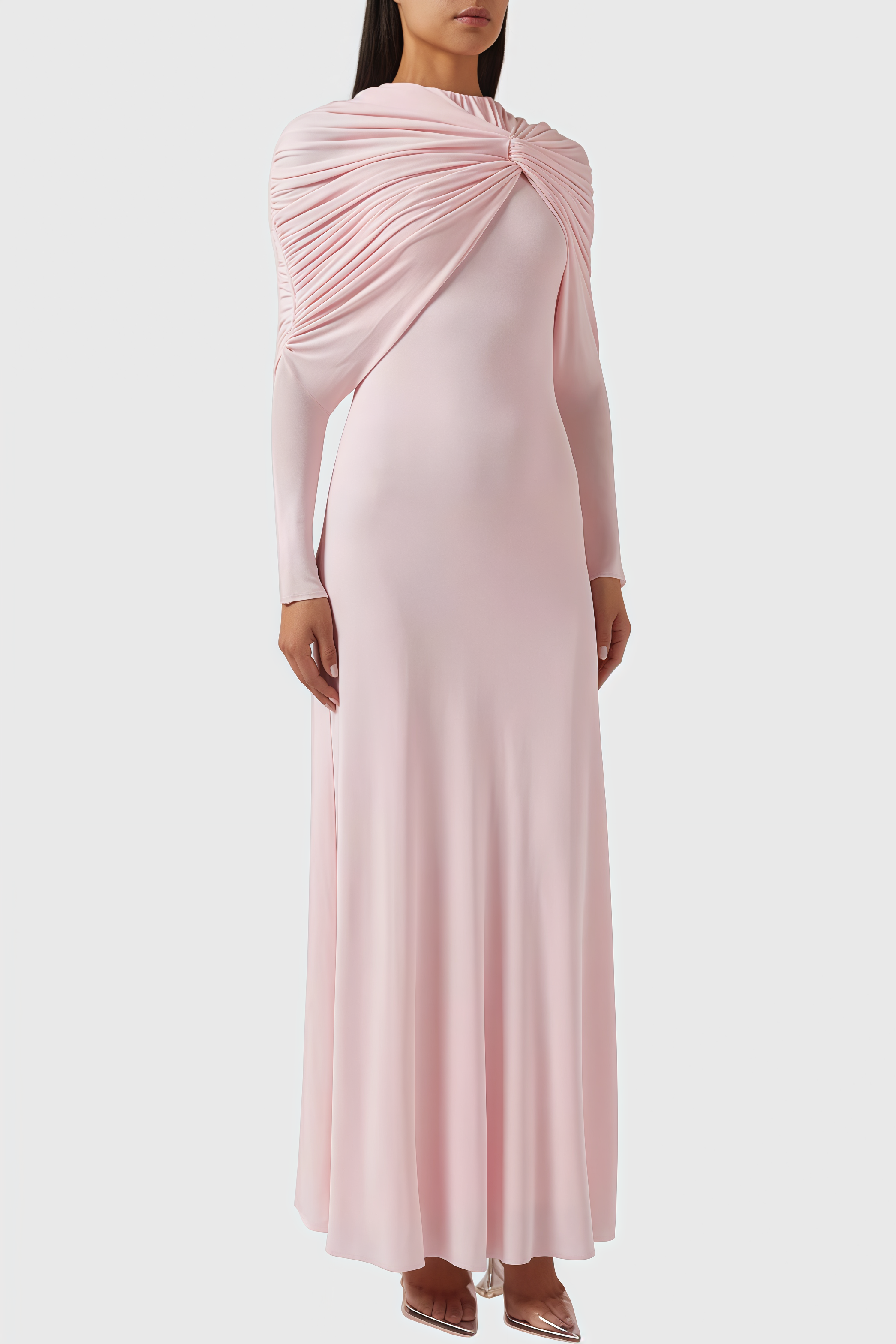 Greelk Pink Long Sleeve Pleated Maxi Dress