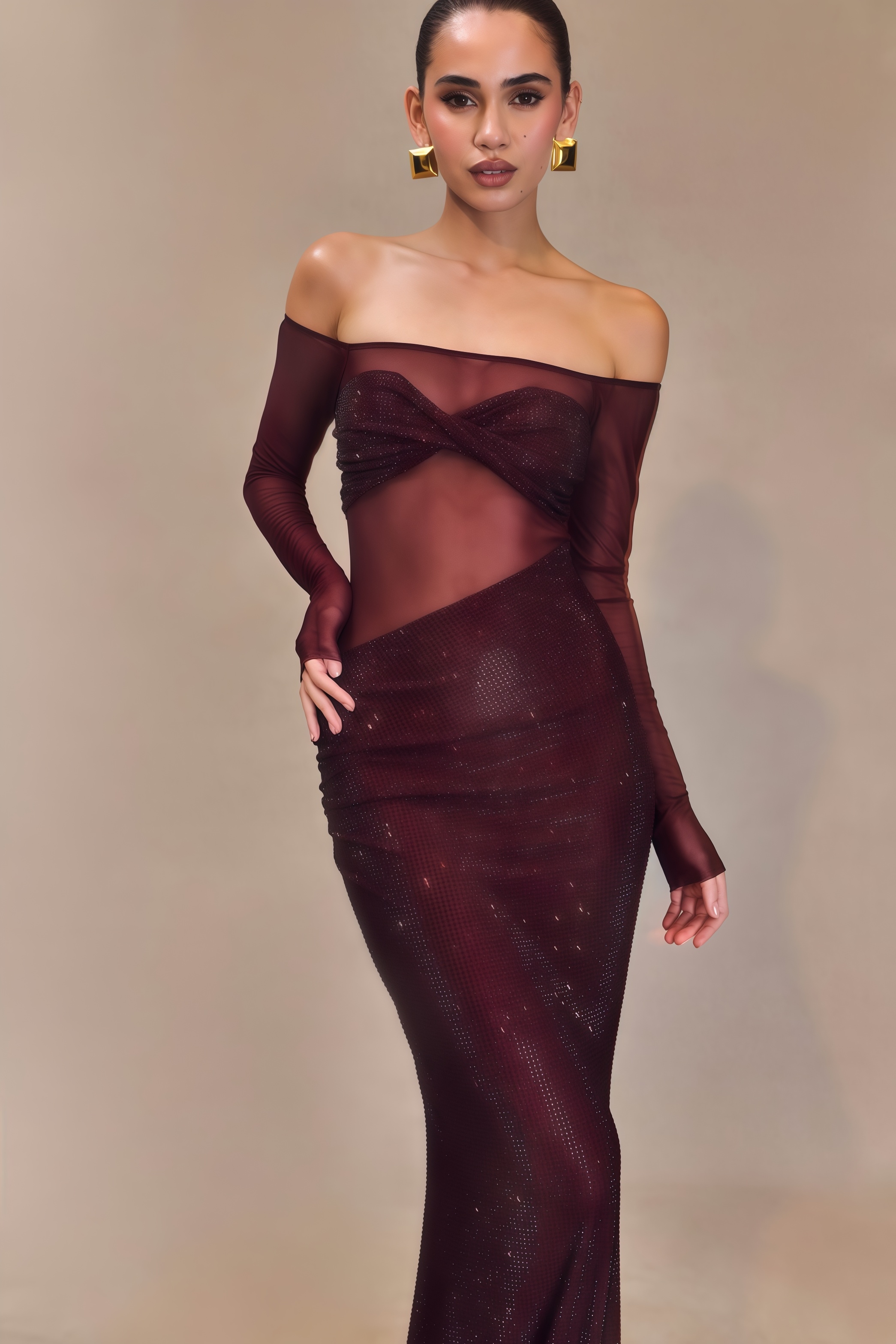 Kairo Diamante Off Shoulder Maxi Dress
