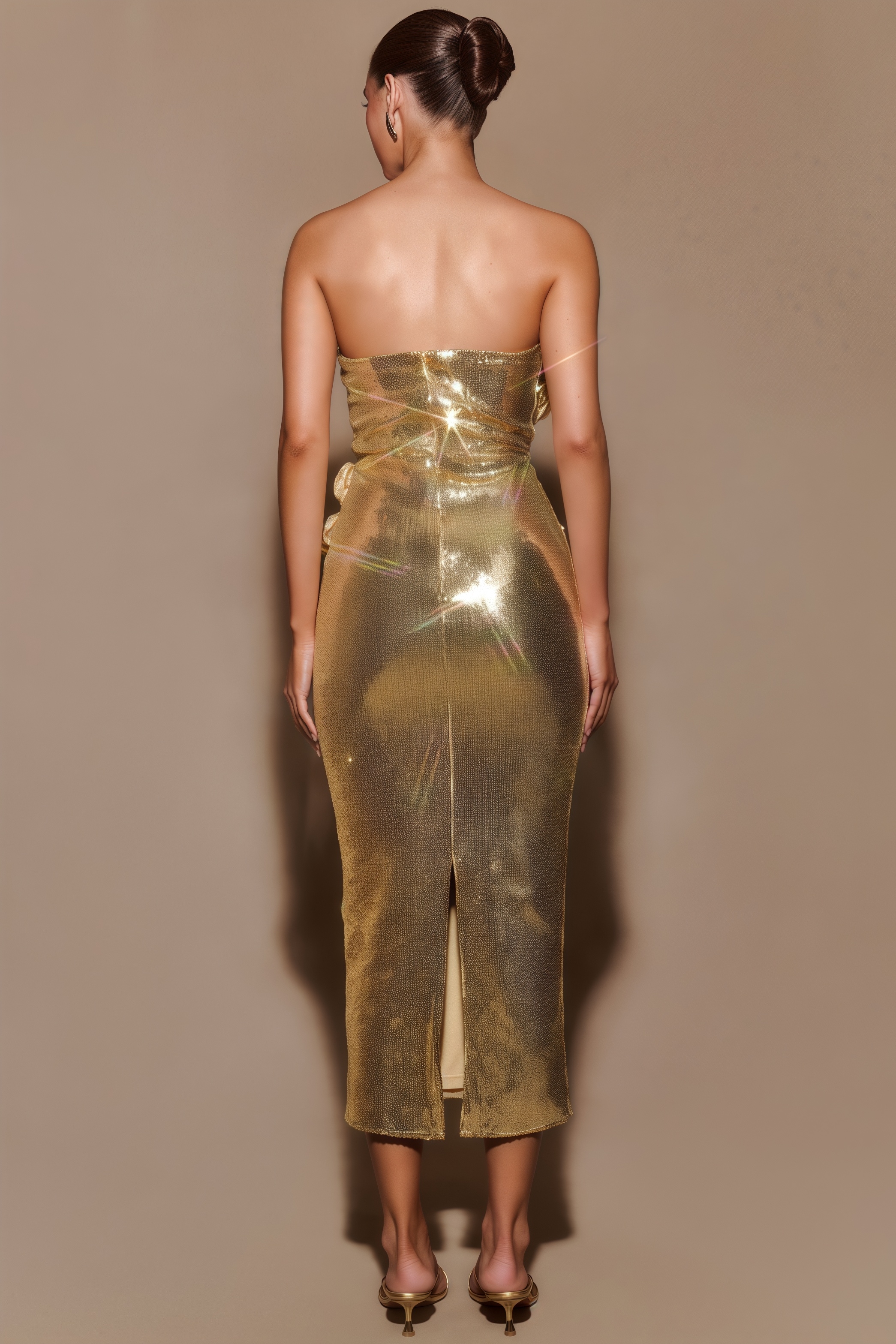 Zoefe Strapless Sequin Rose Midi Dress