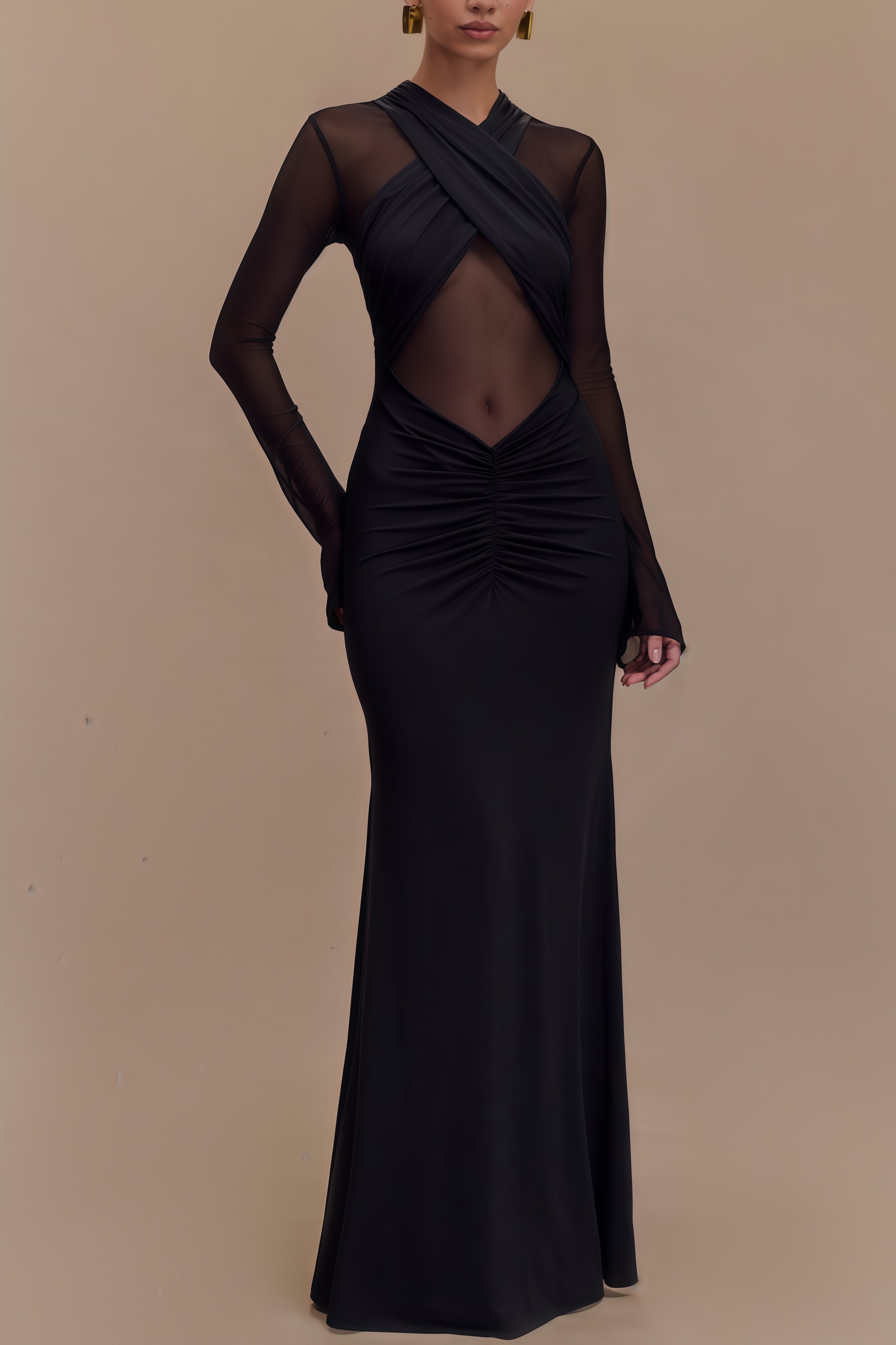 Odette Mesh Long Sleeve Maxi Dress