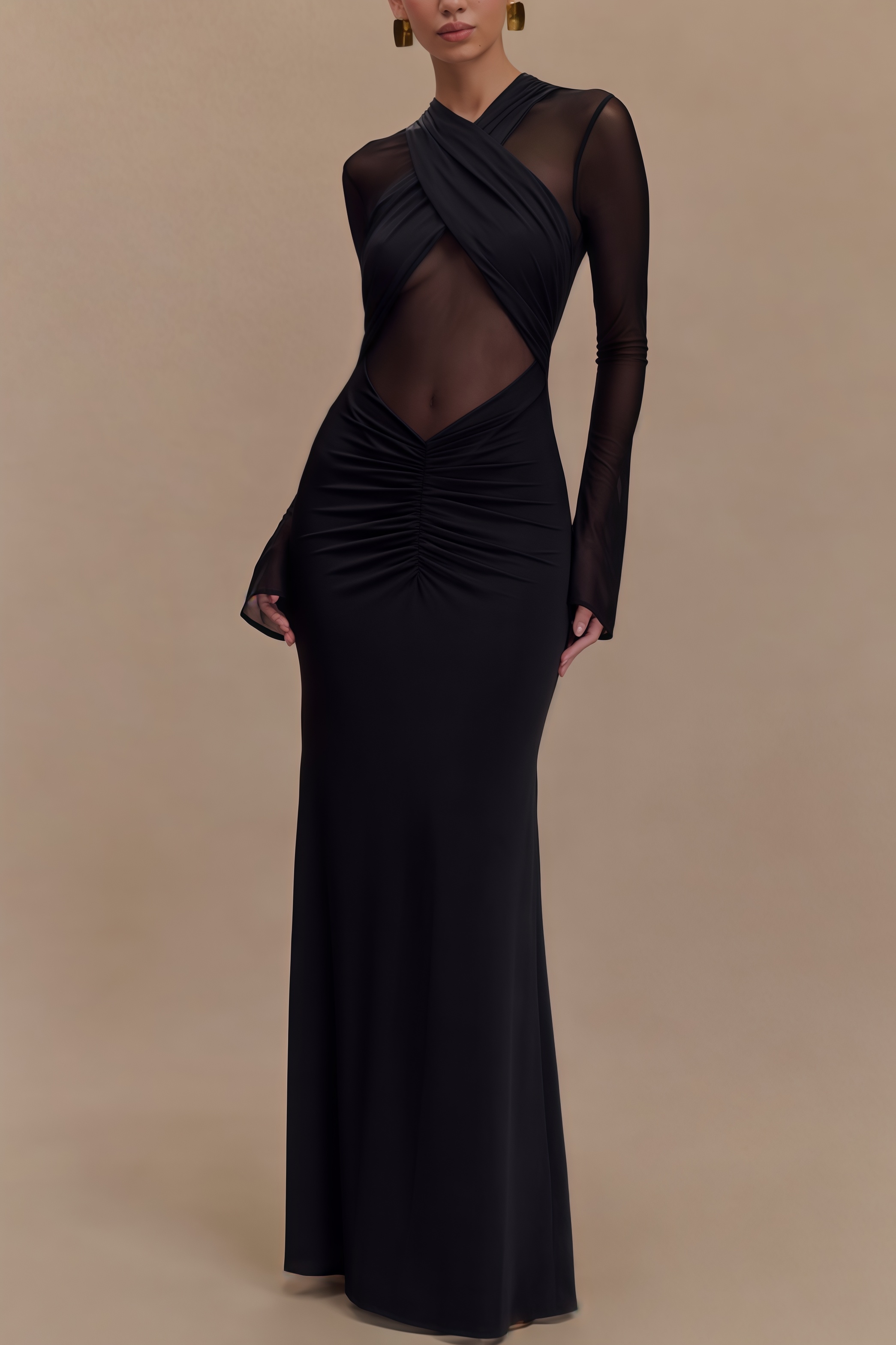Odette Mesh Long Sleeve Maxi Dress