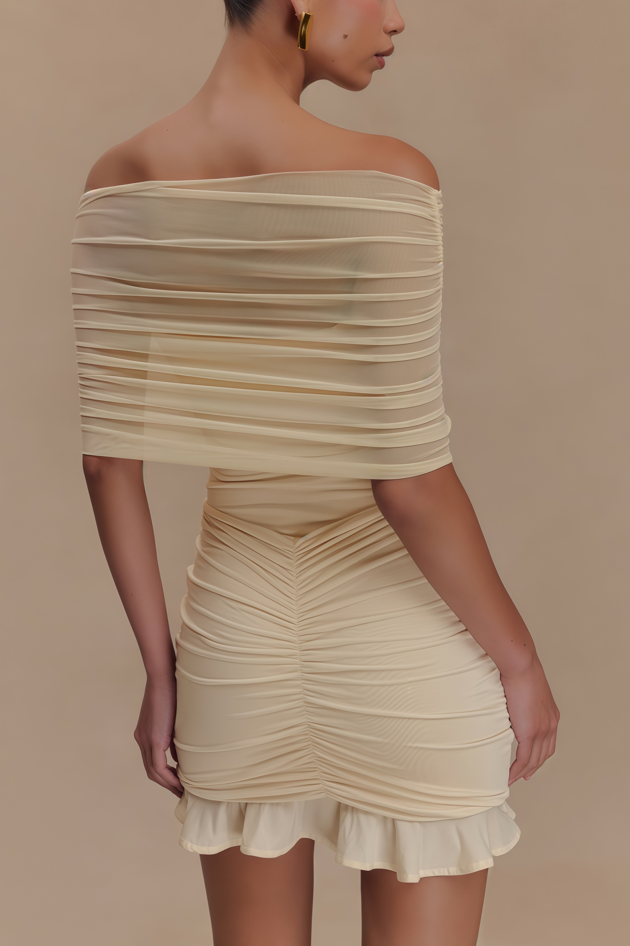Briadk Slinky Mesh Off Shoulder Mini Dress