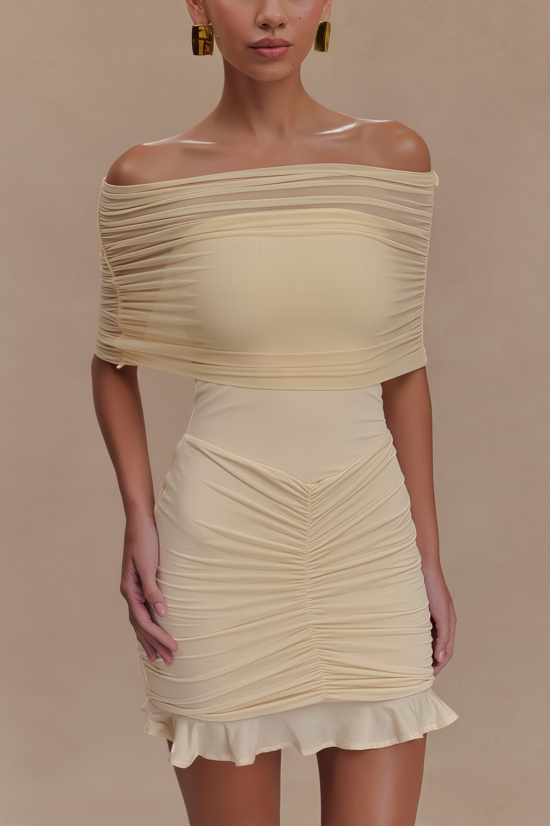 Briadk Slinky Mesh Off Shoulder Mini Dress