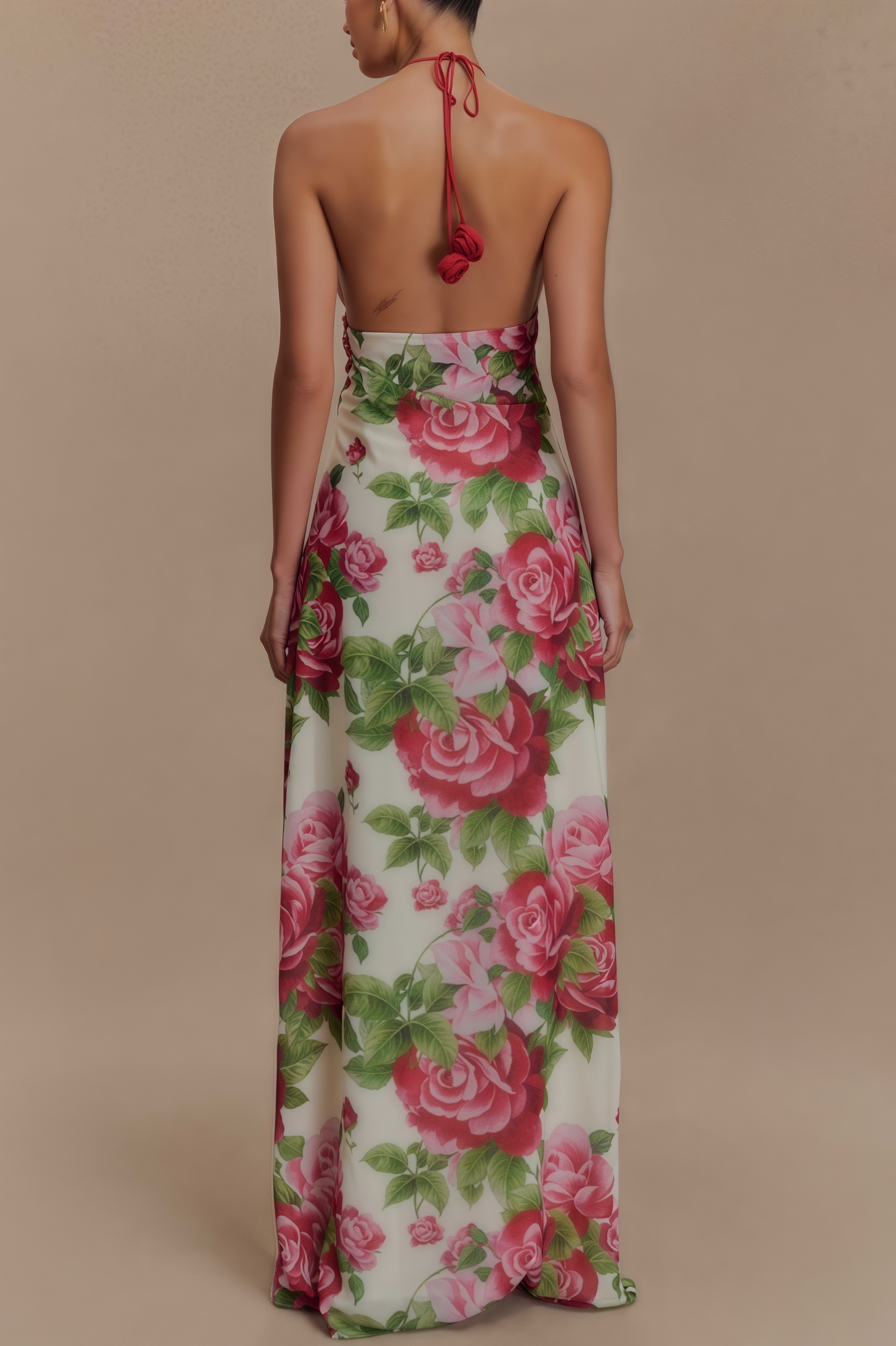 Ysraela Cowl Neck 3D Floral Maxi Dress