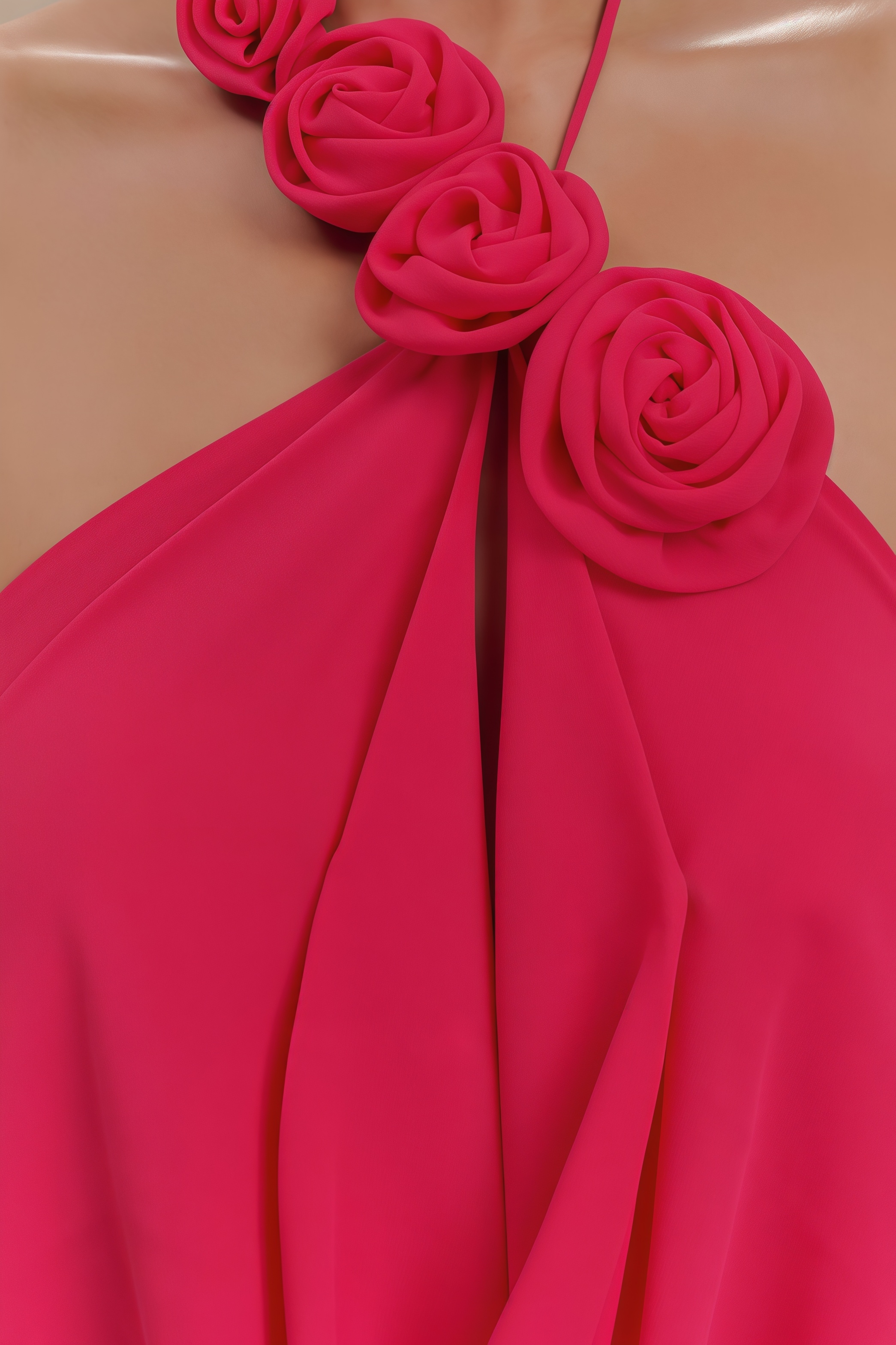 Penel Cowl Neck 3D Flower Maxi Dress