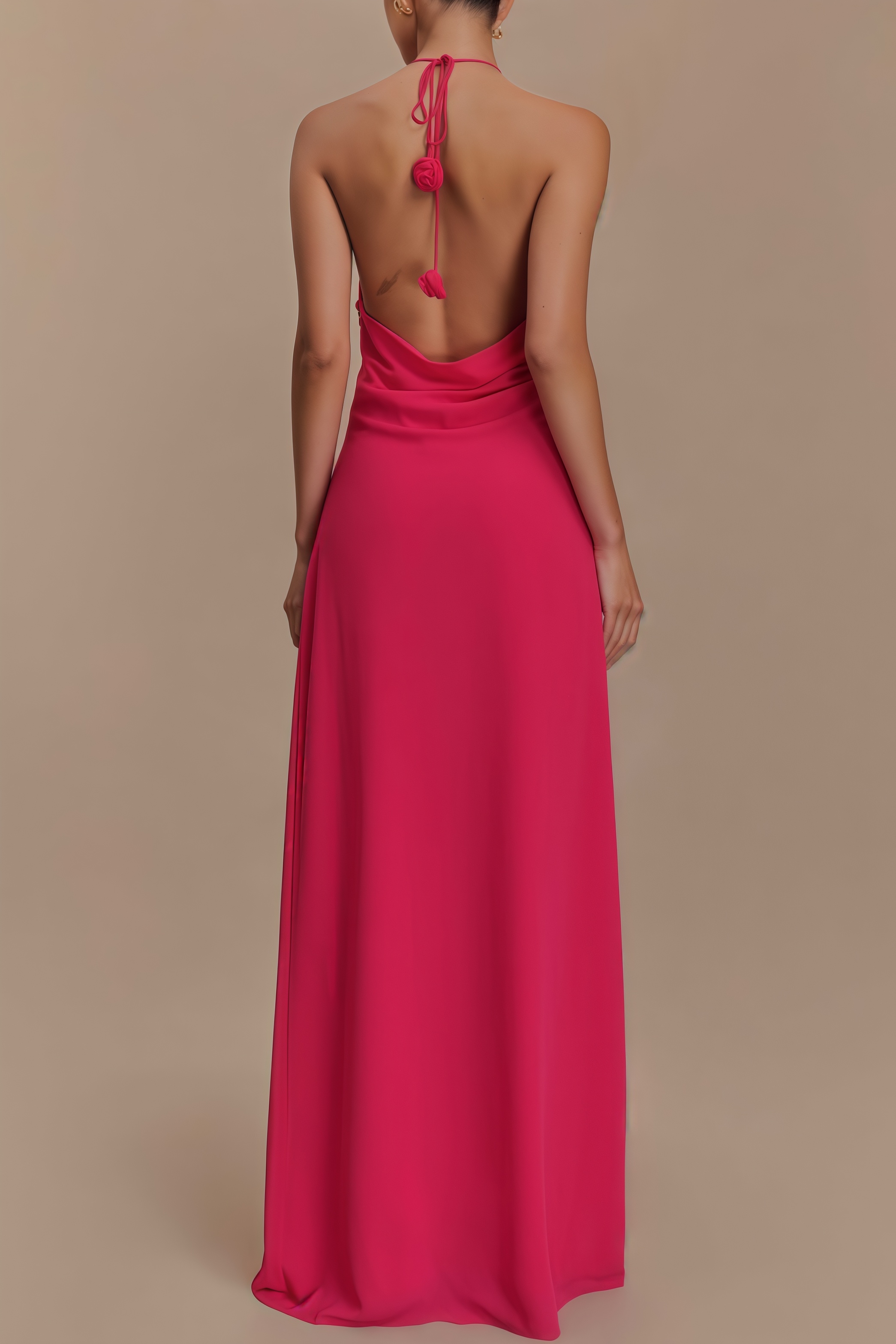 Penel Cowl Neck 3D Flower Maxi Dress
