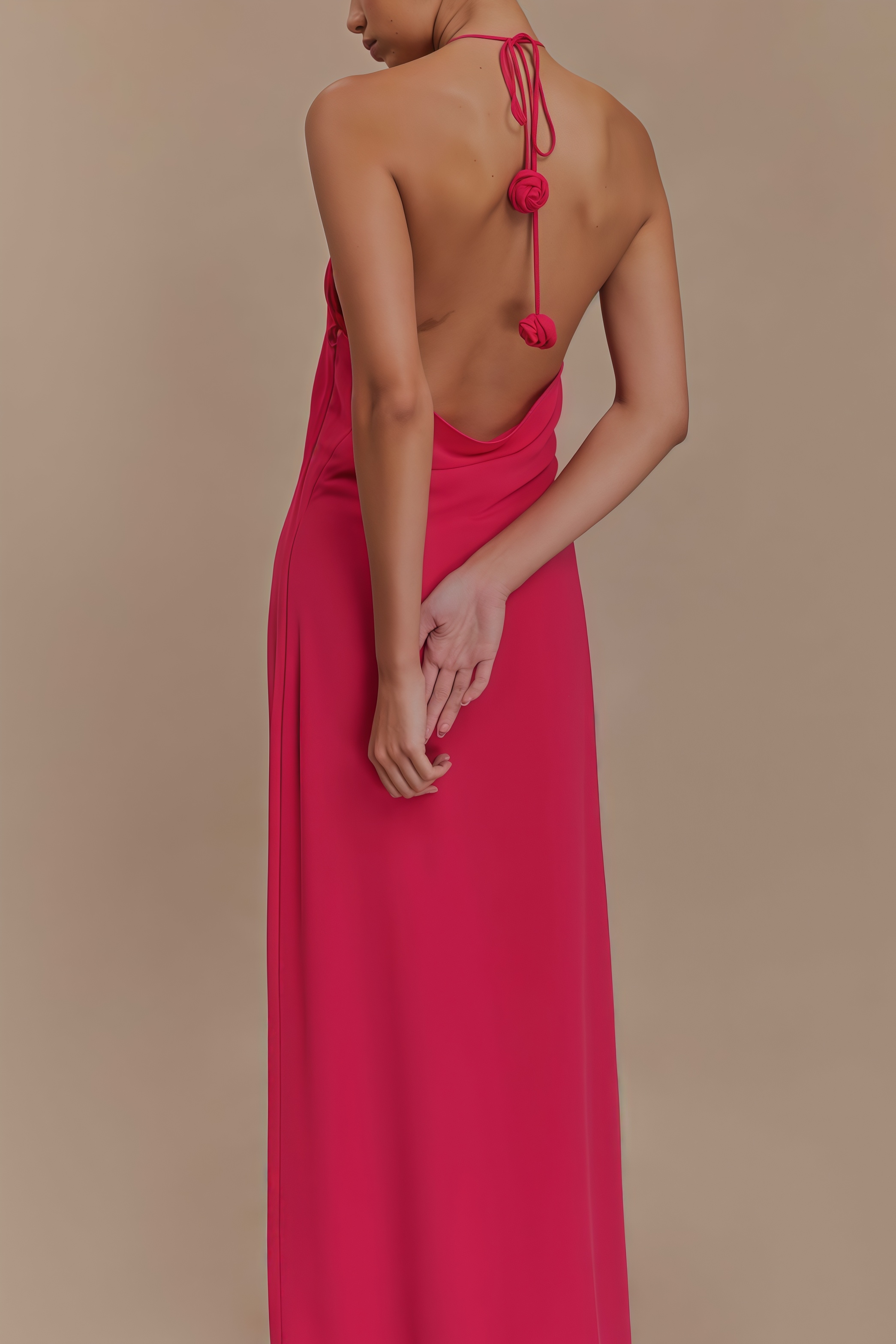 Penel Cowl Neck 3D Flower Maxi Dress