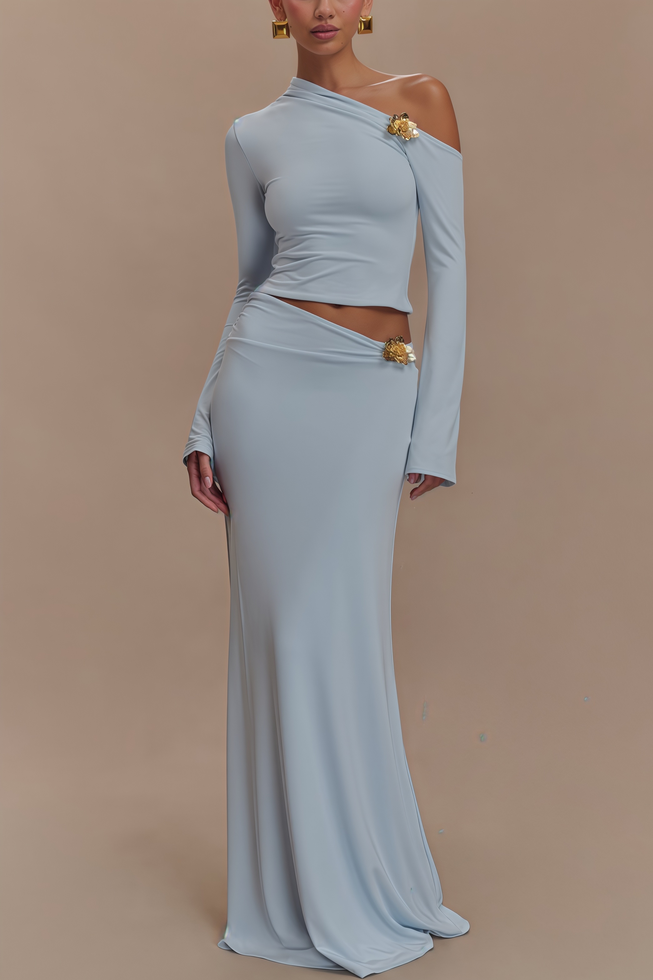Scarle Blue 3D Flower Maxi Dress Set