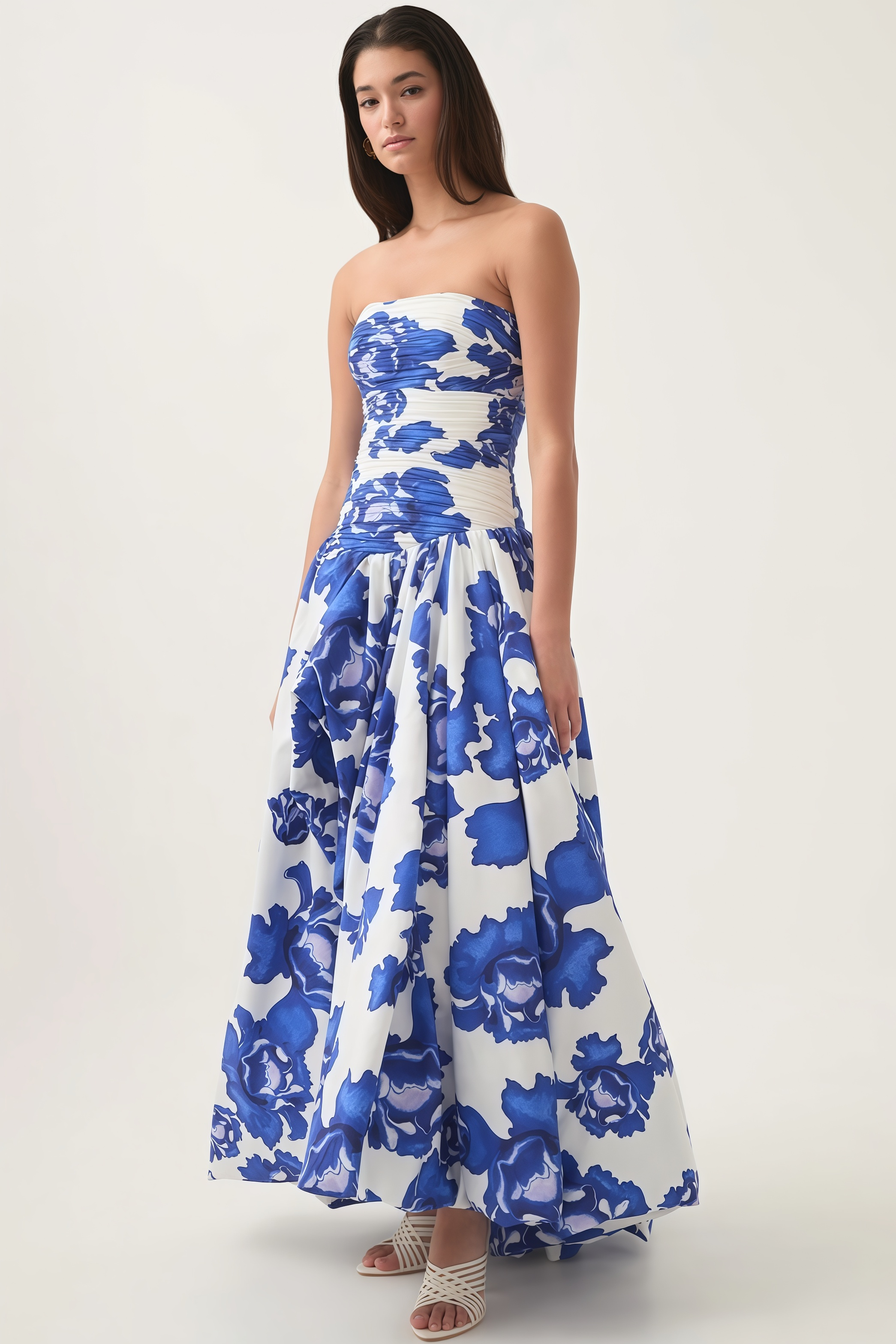 Jetta Pleated Floral Cotton Split Maxi Dress