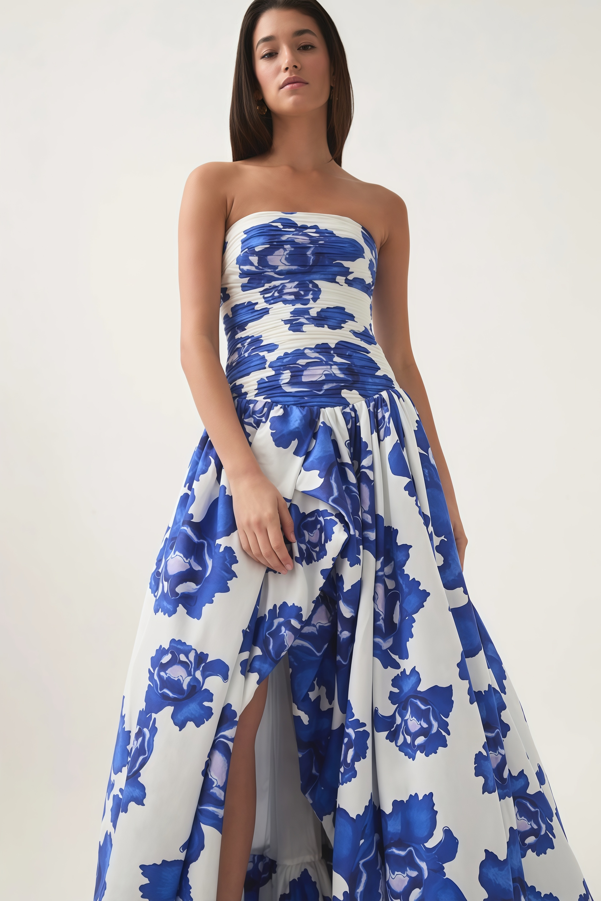 Jetta Pleated Floral Cotton Split Maxi Dress