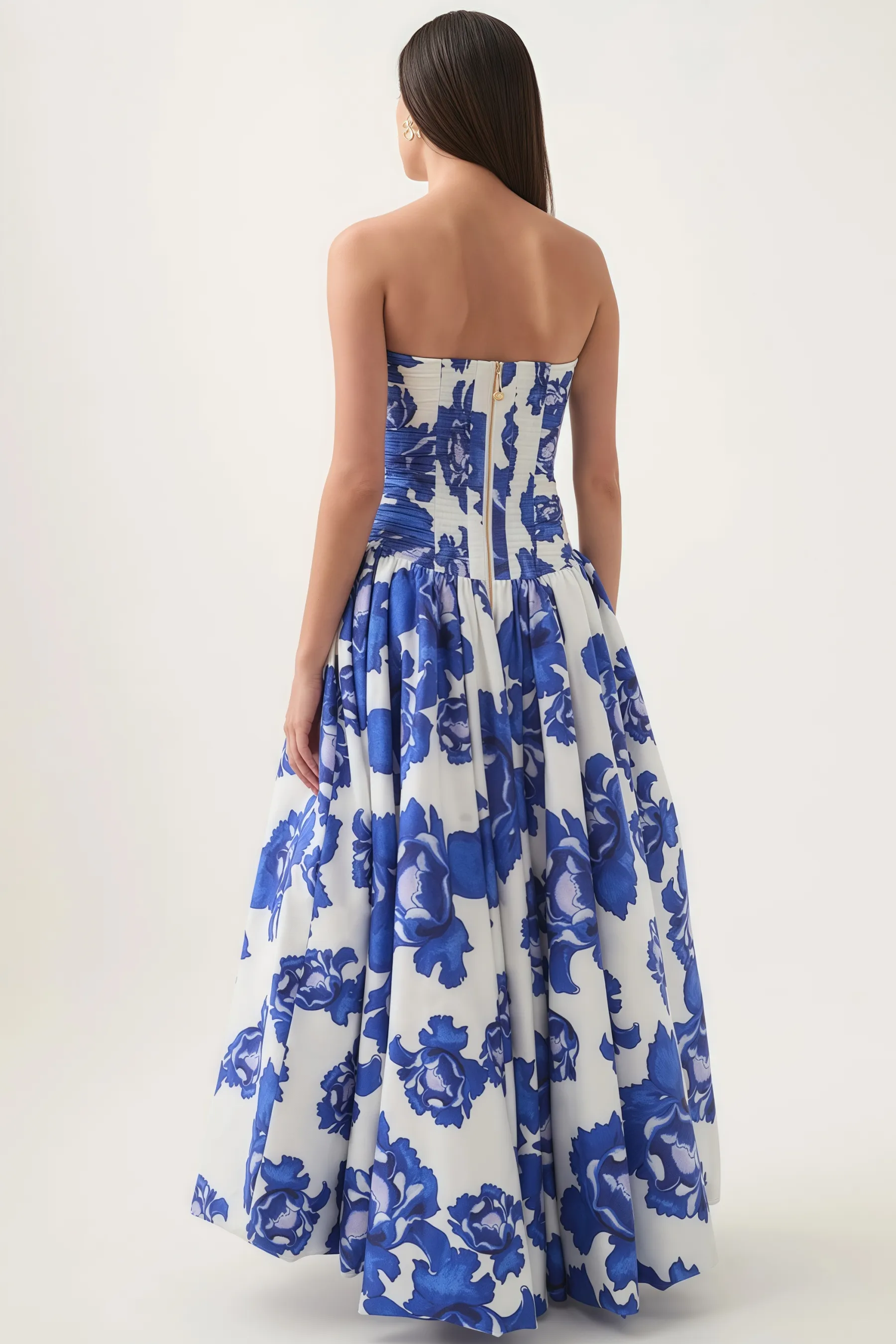 Jetta Pleated Floral Cotton Split Maxi Dress