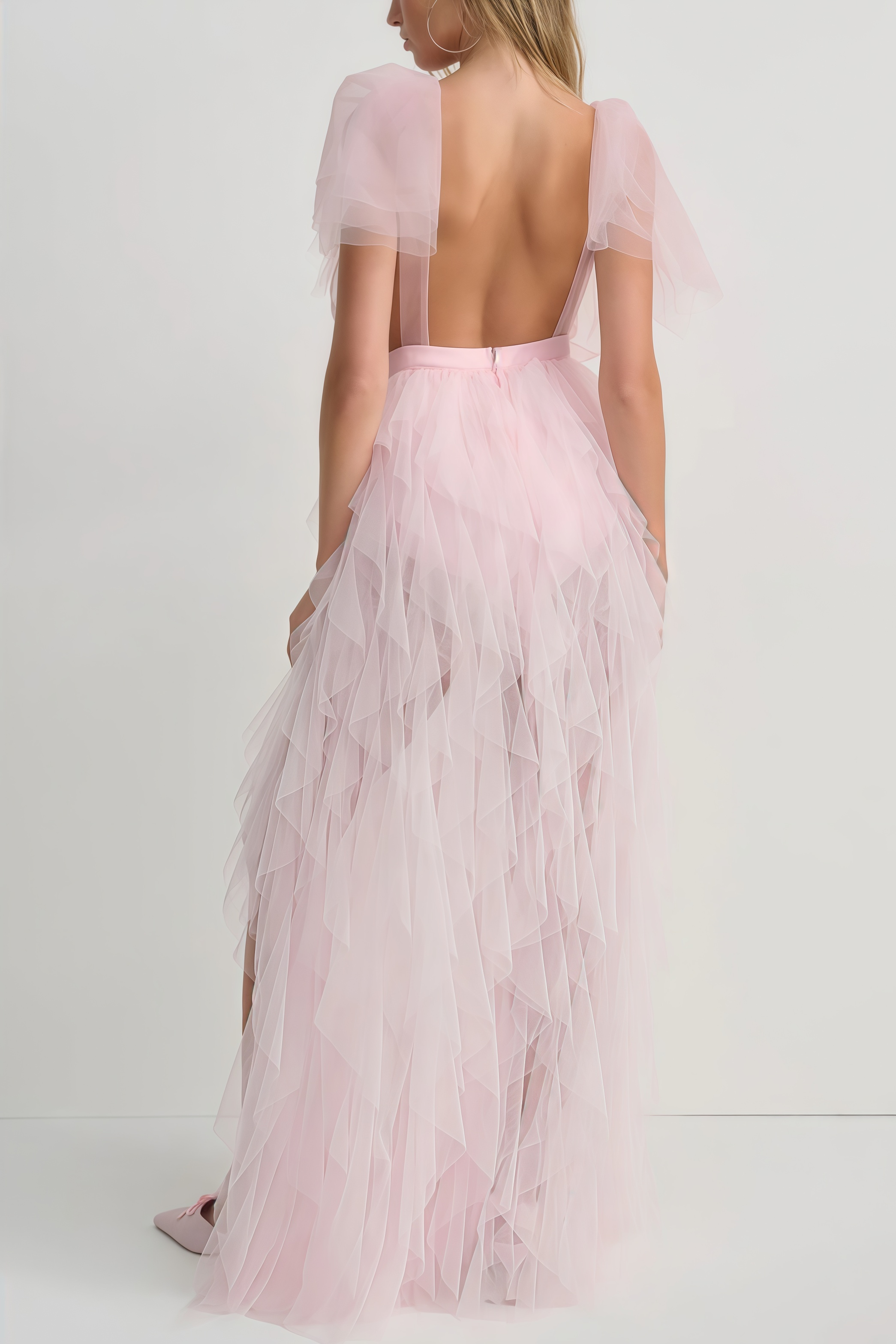 Chlos Pink Lace Mesh Maxi Dress